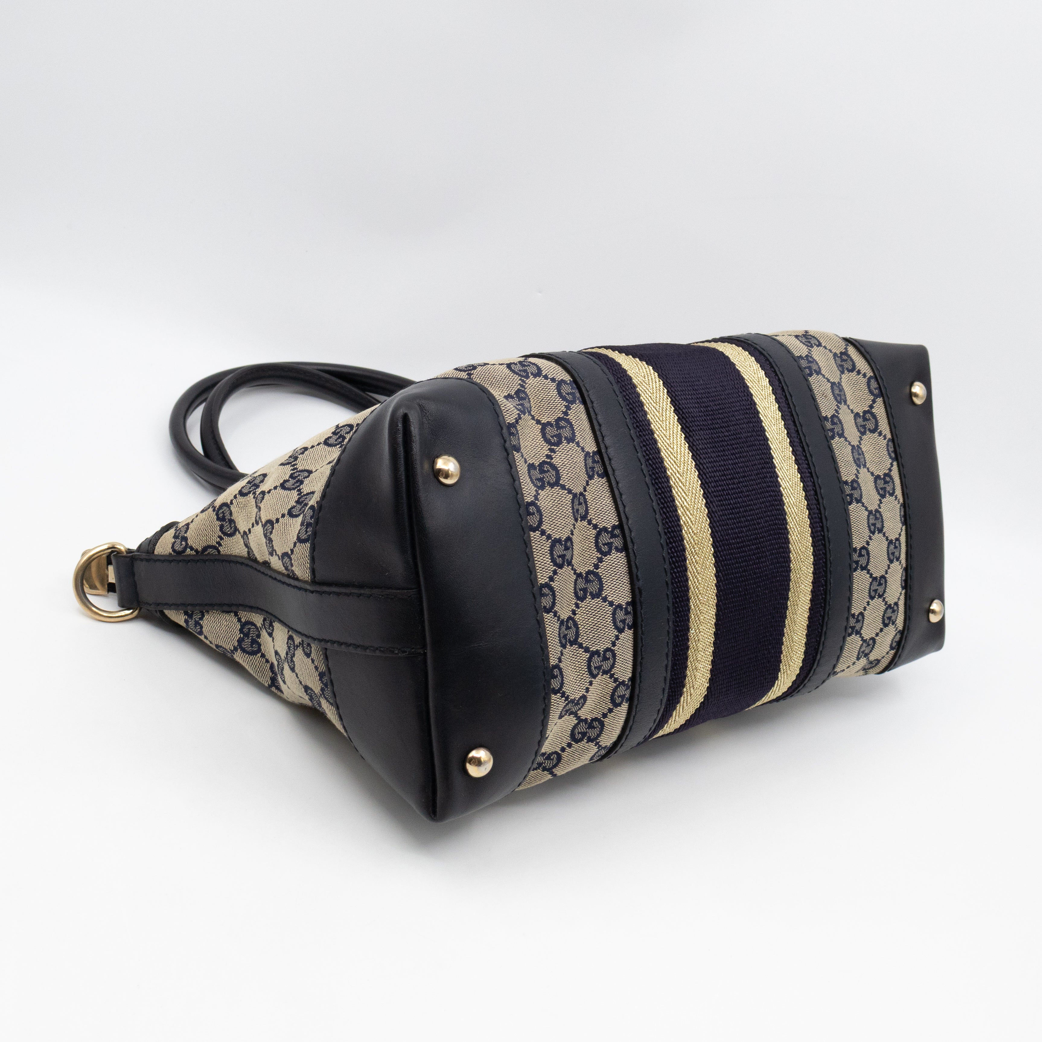 Web Tote Bag Medium GG Canvas Blue Leather