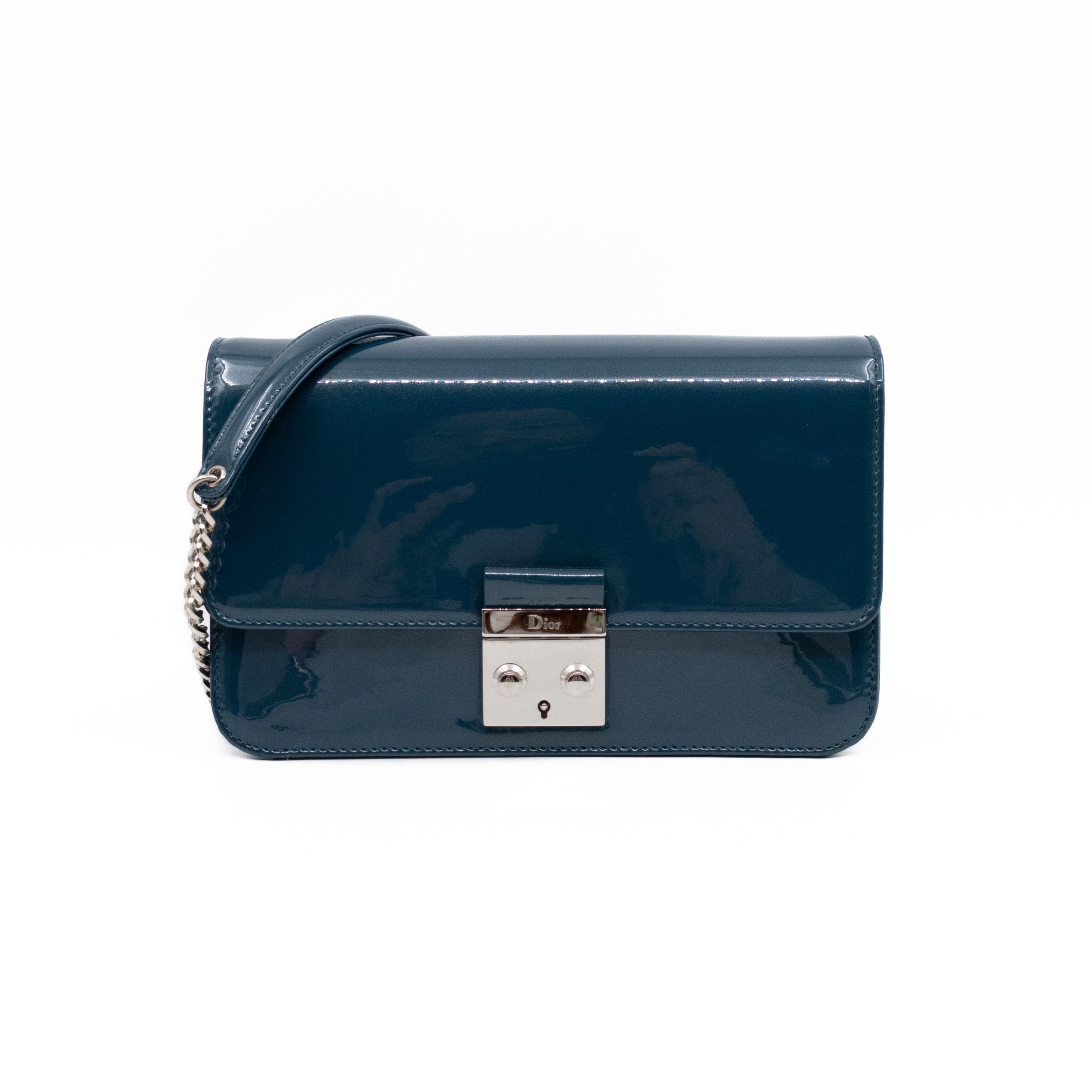 Miss Dior Promenade Wallet on Chain Royal Blue Patent Leather