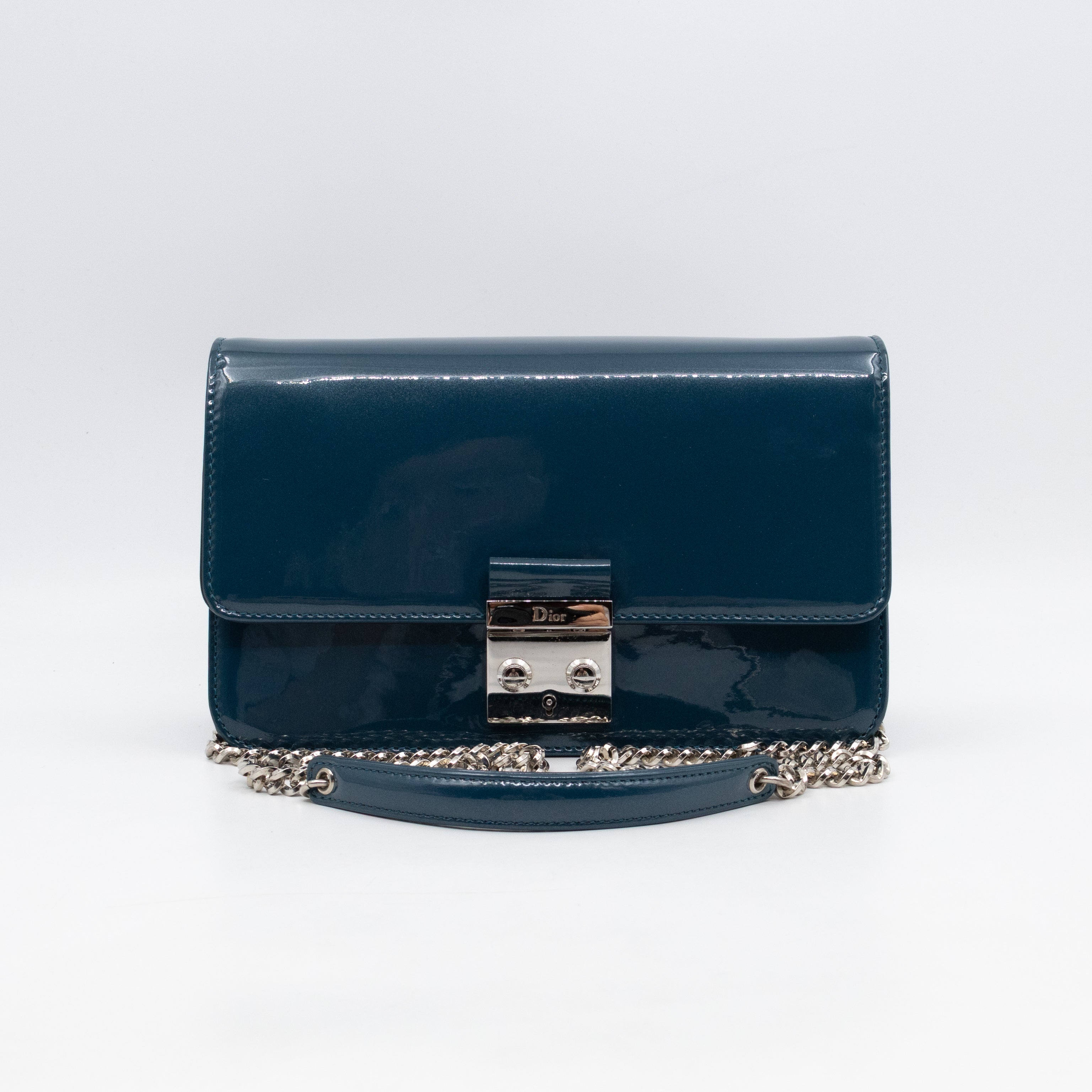 Miss Dior Promenade Wallet on Chain Royal Blue Patent Leather
