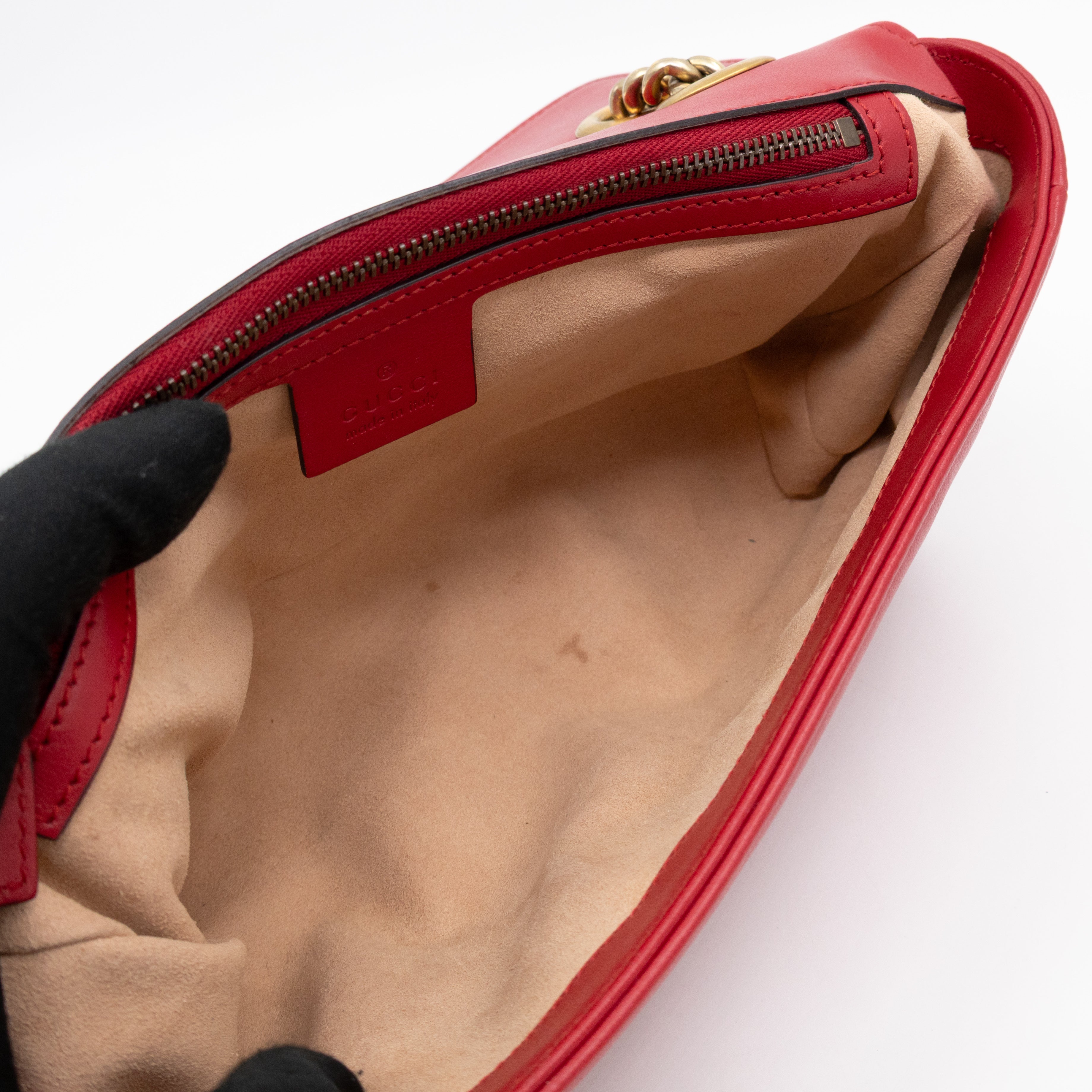 GG Marmont Small Flap Bag Red Matelasse Leather