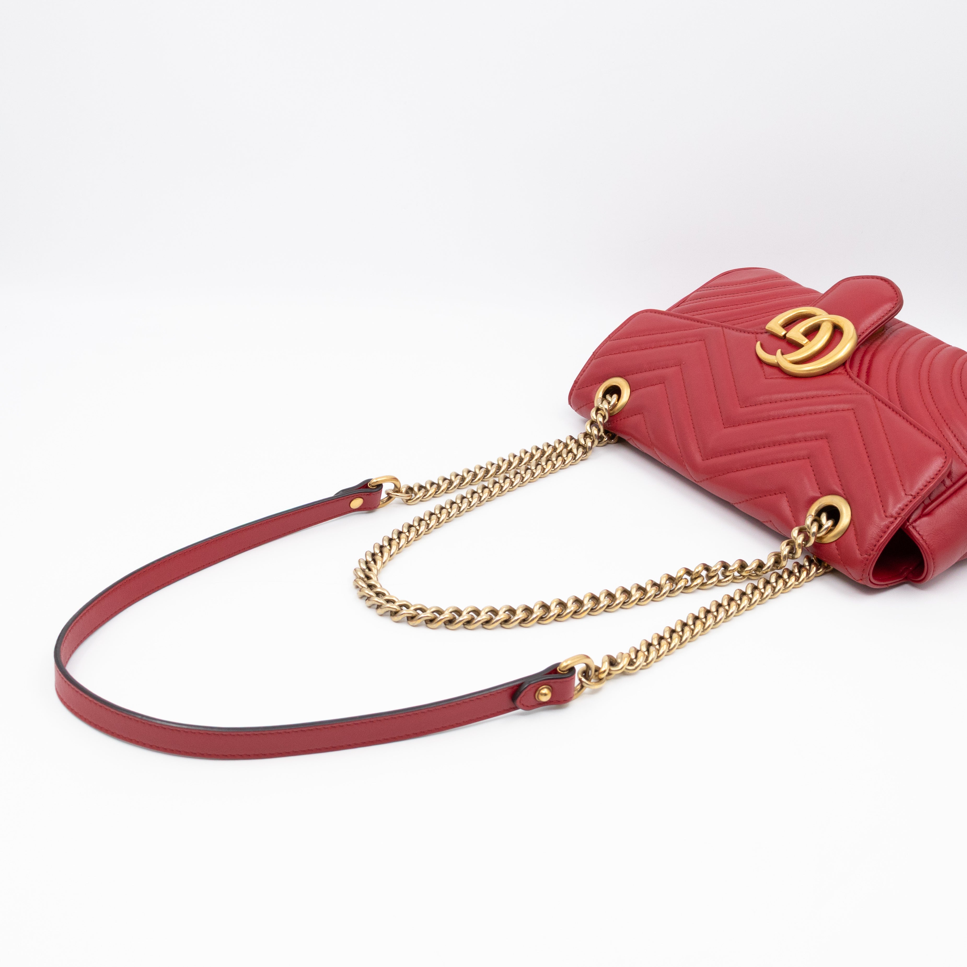 GG Marmont Small Flap Bag Red Matelasse Leather
