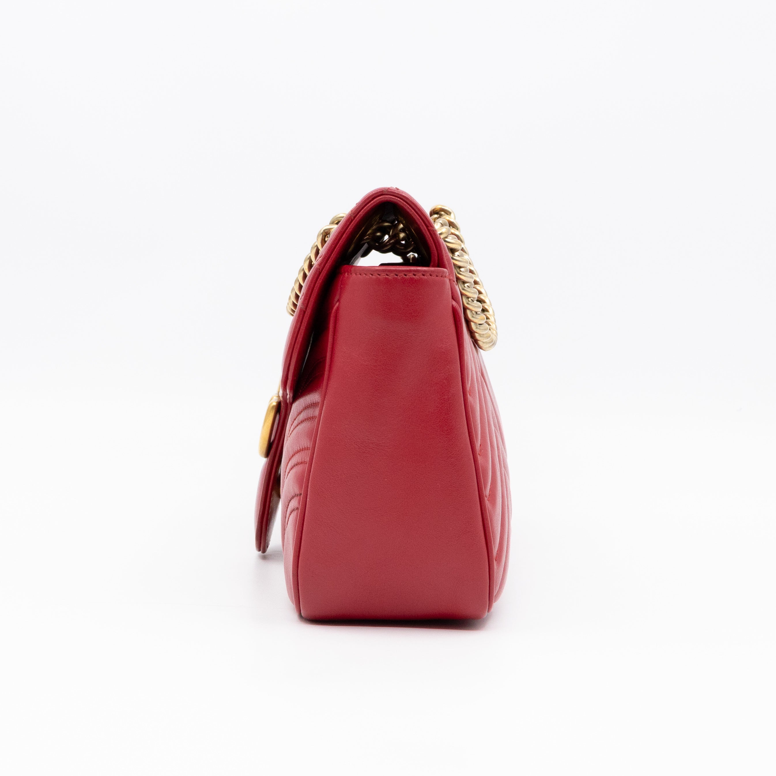 GG Marmont Small Flap Bag Red Matelasse Leather