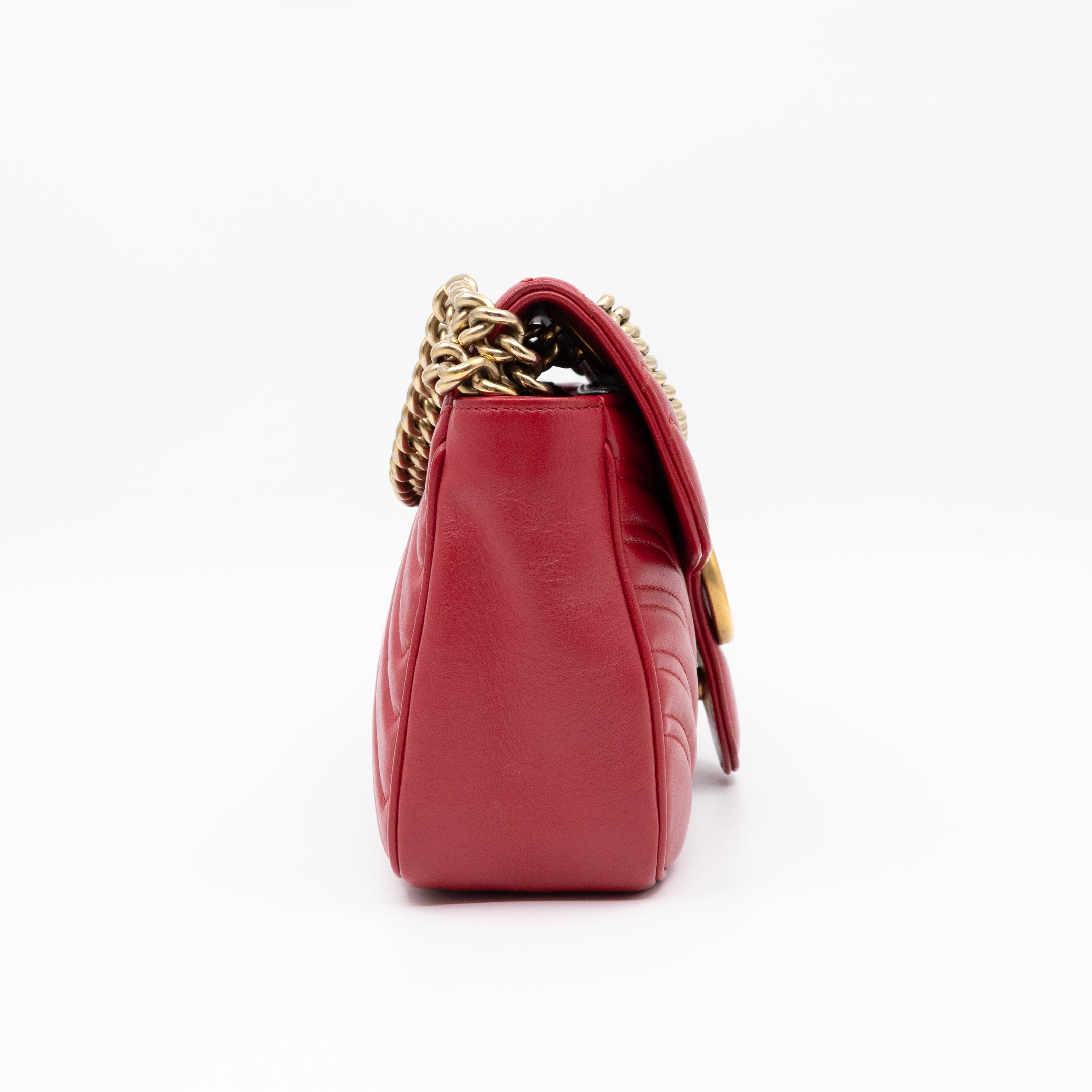 GG Marmont Small Flap Bag Red Matelasse Leather