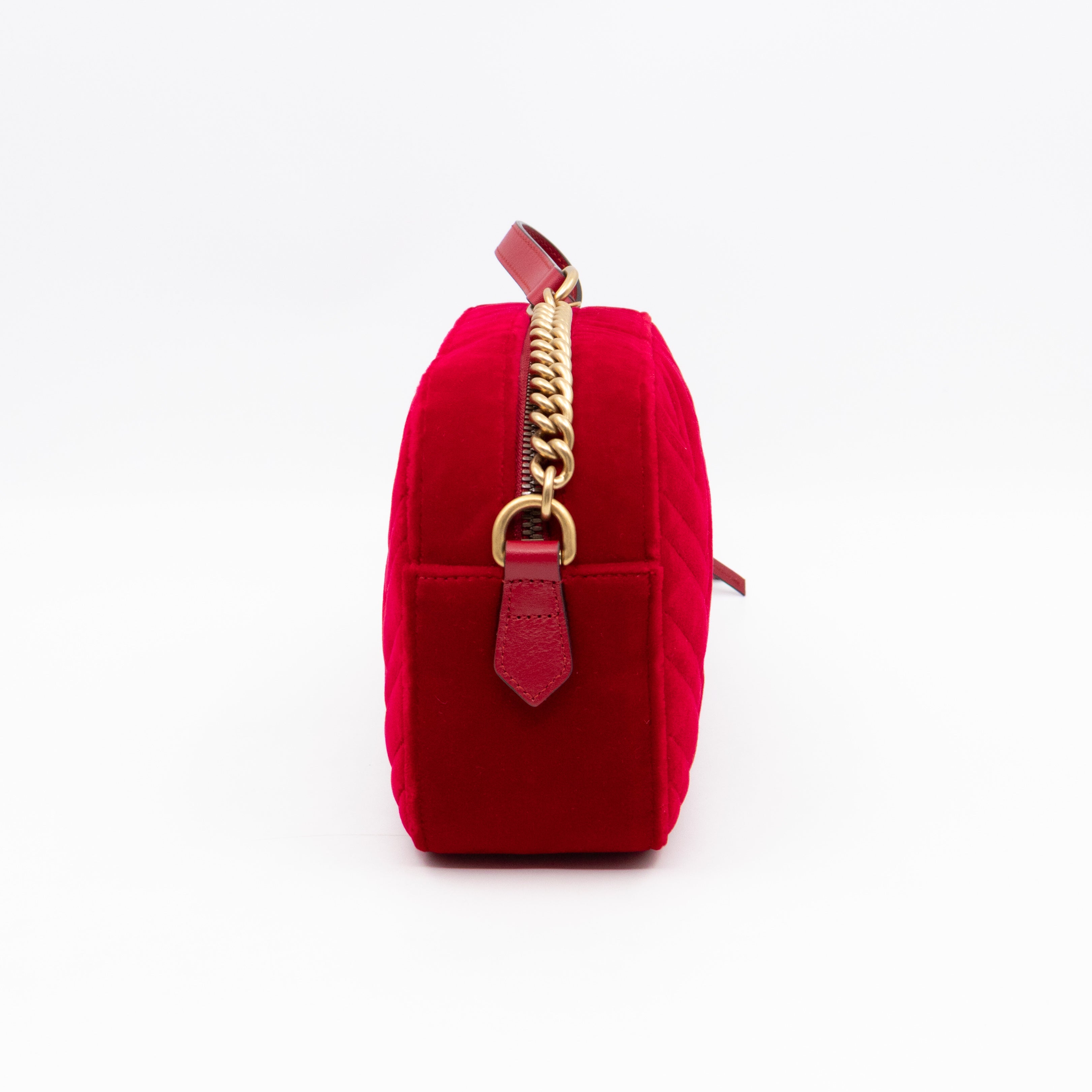 GG Marmont Small Camera Bag Red Velvet Aged Gold