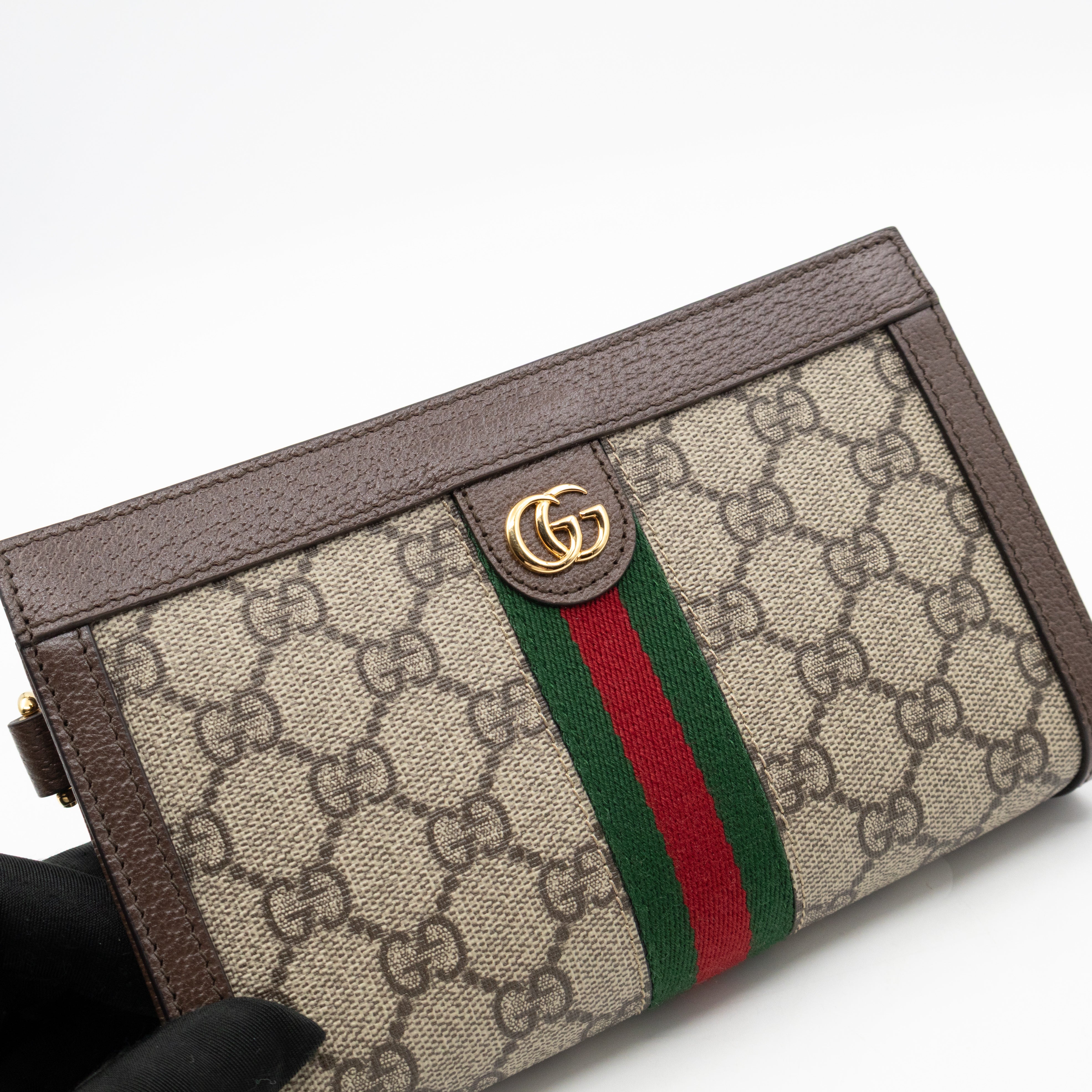 Ophidia GG Wrist Pouch GG Supreme Brown Leather