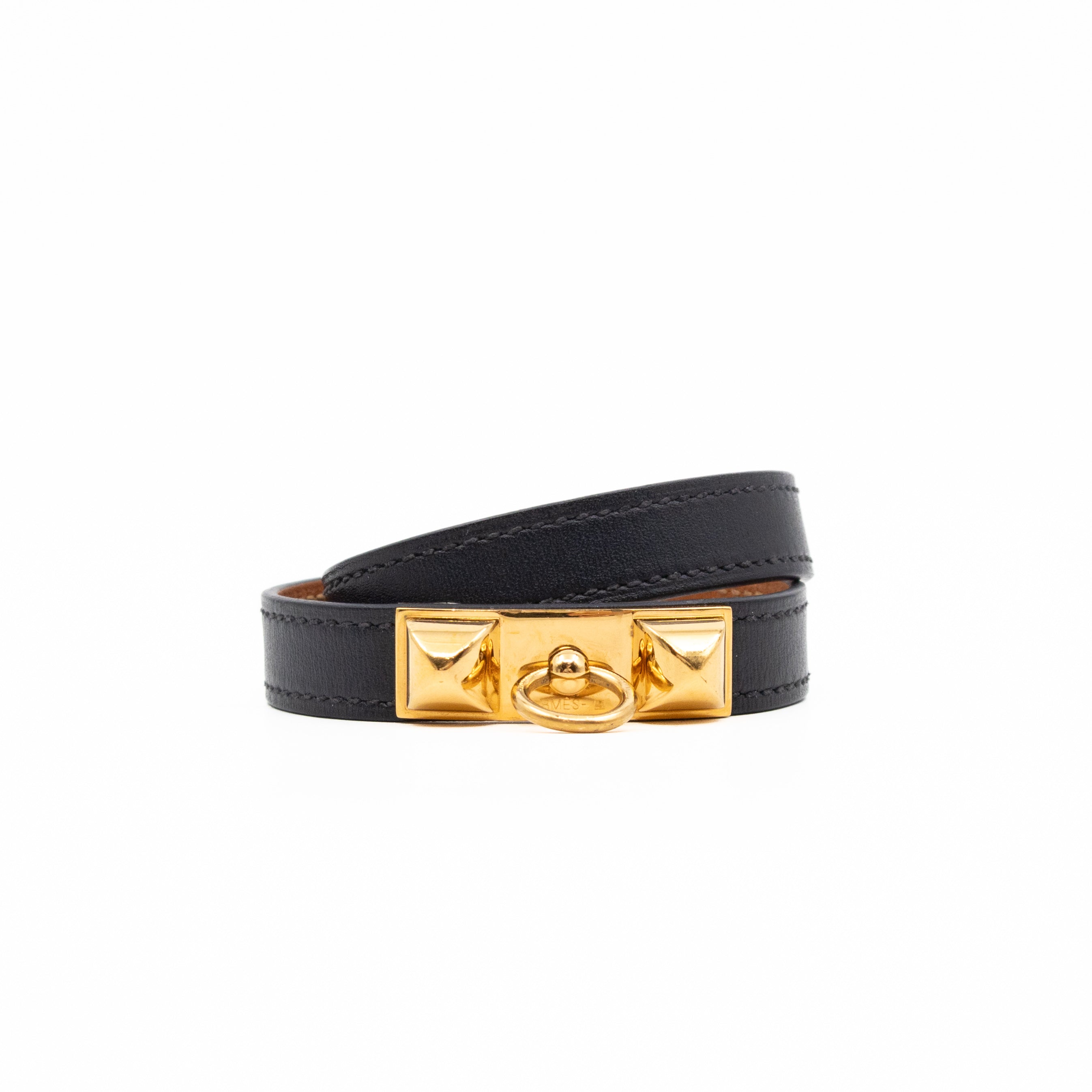 Hermes Rivale Double Tour Bracelet Black Leather – Queen Station