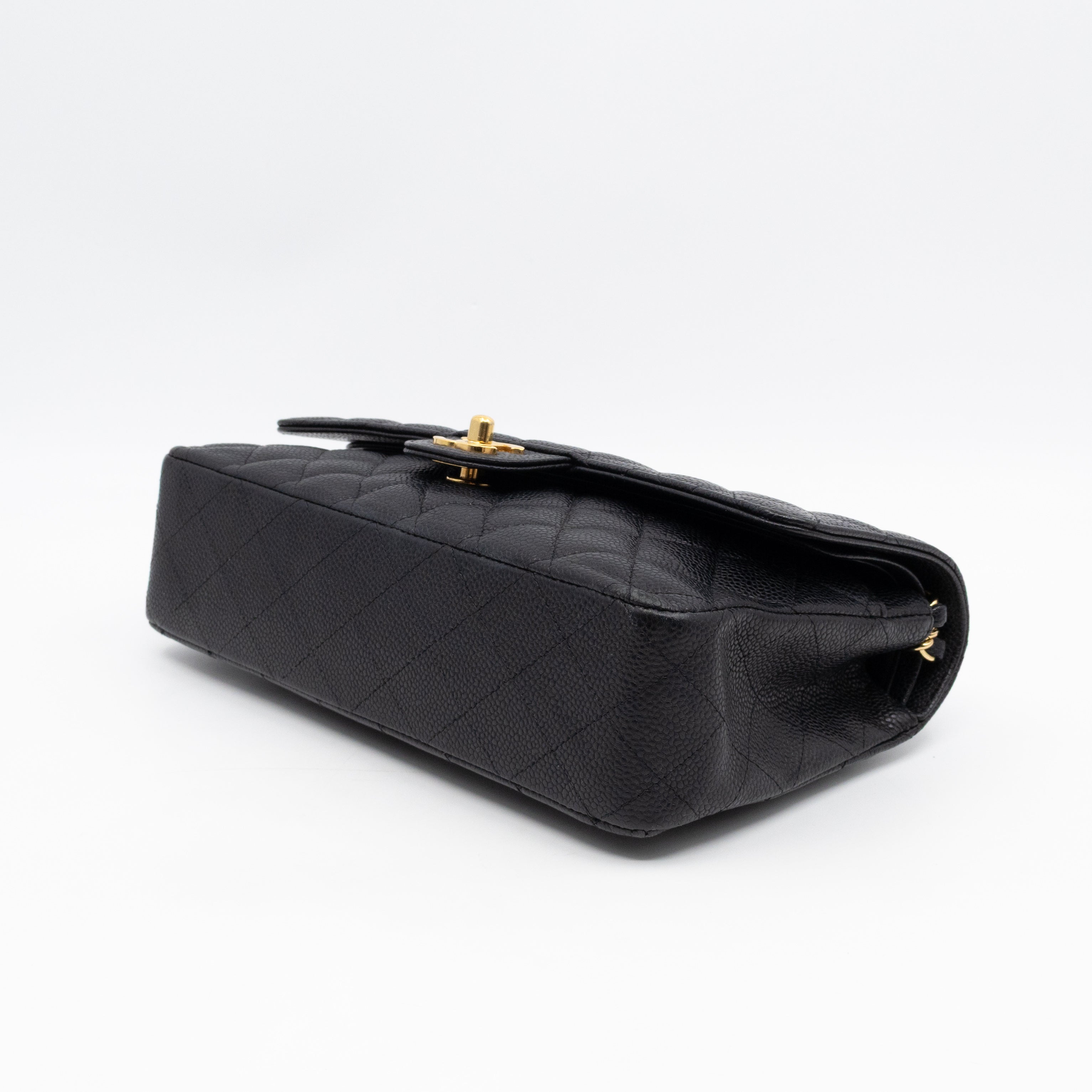 Classic Double Flap Medium Black Caviar Leather Gold
