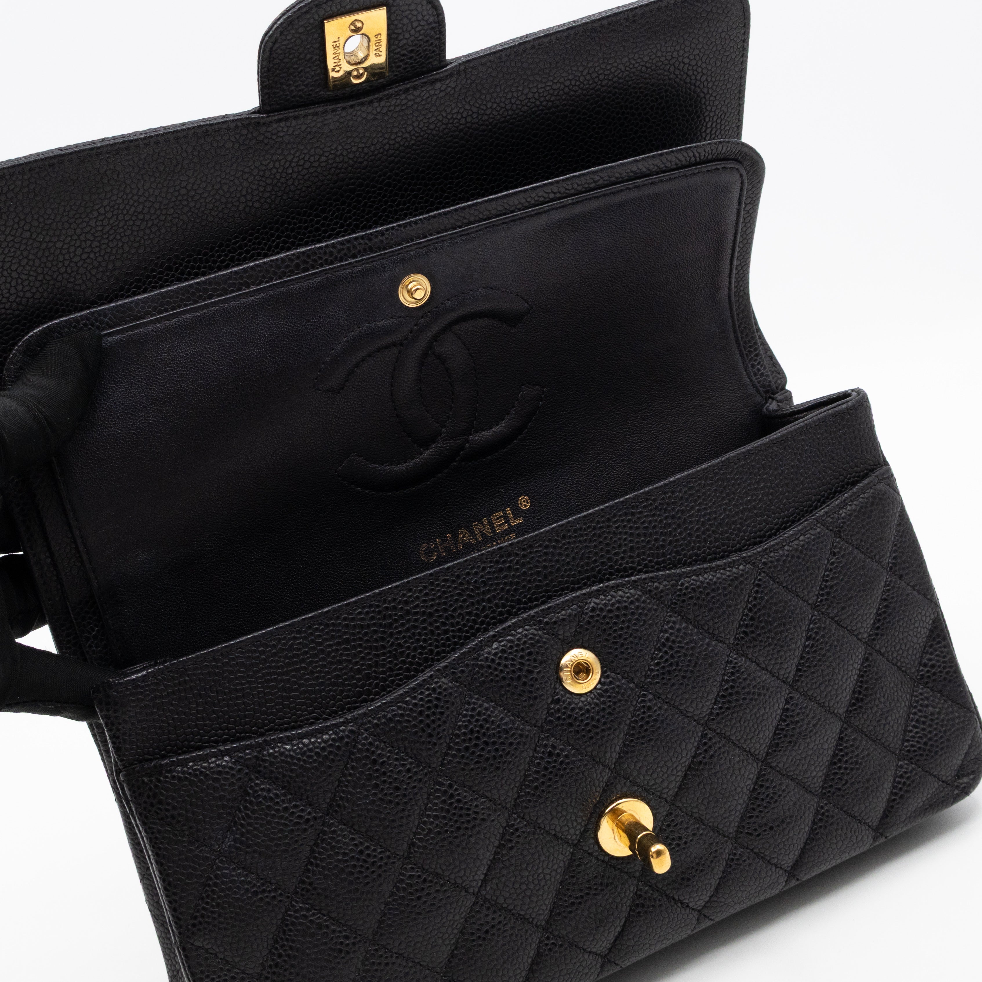 Classic Double Flap Medium Black Caviar Leather Gold