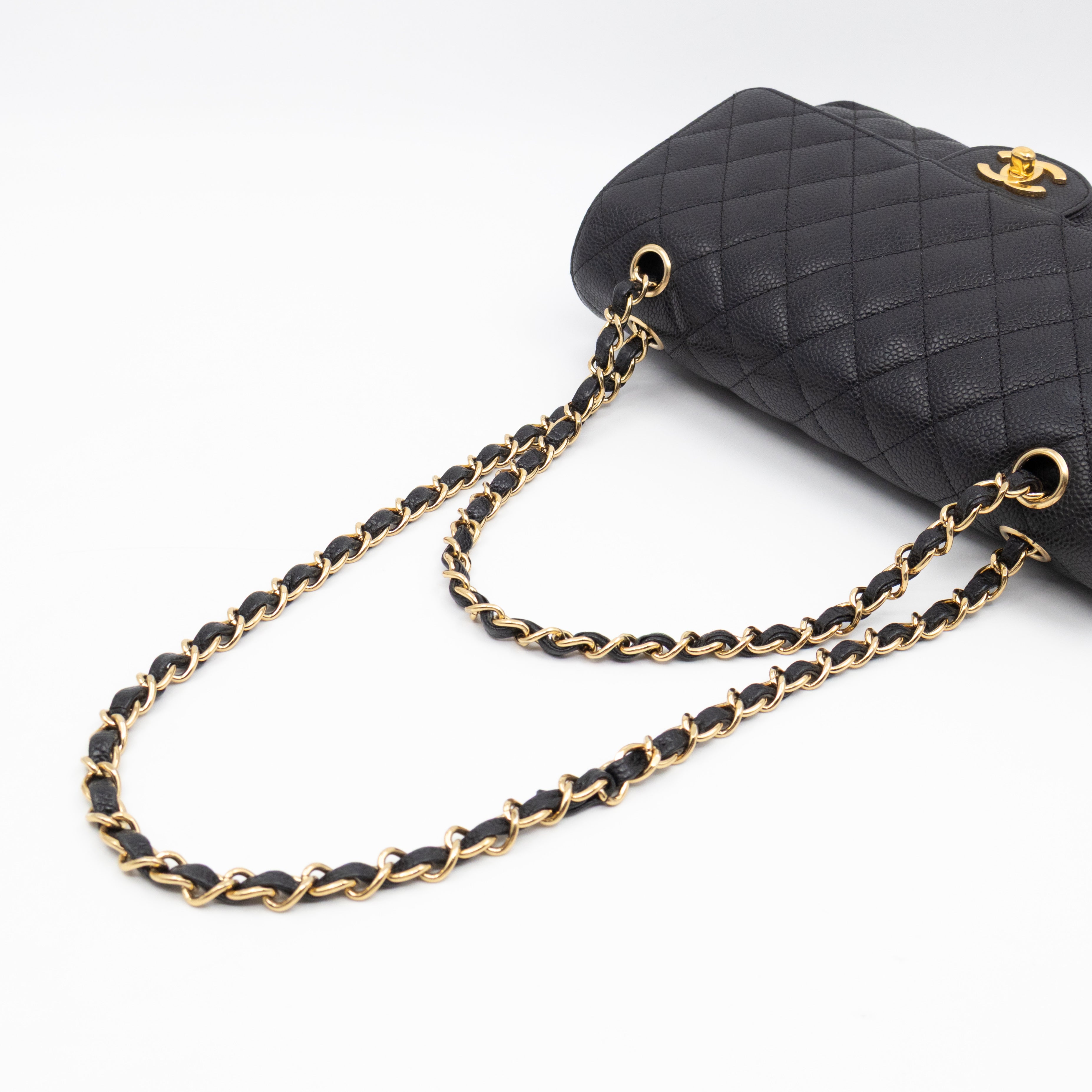Classic Double Flap Medium Black Caviar Leather Gold