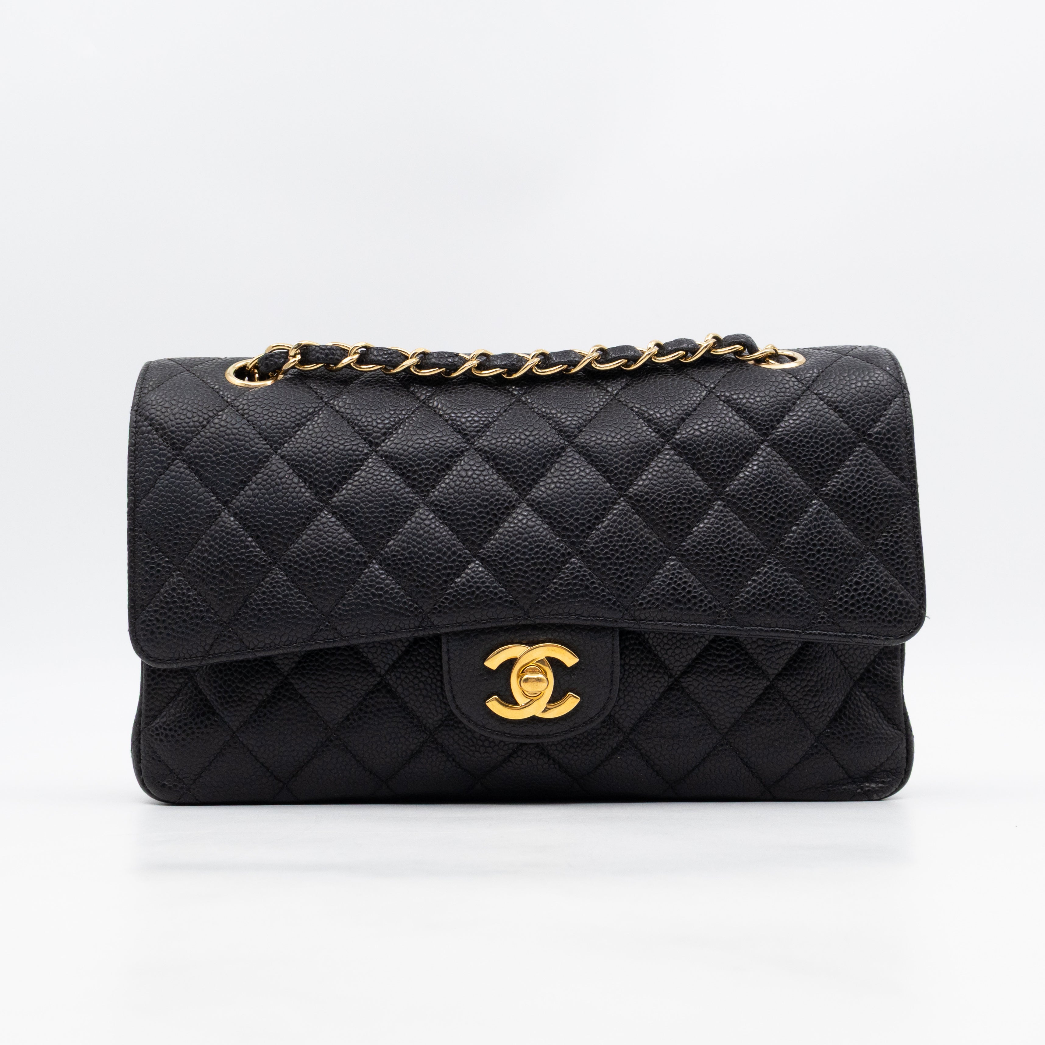 Classic Double Flap Medium Black Caviar Leather Gold
