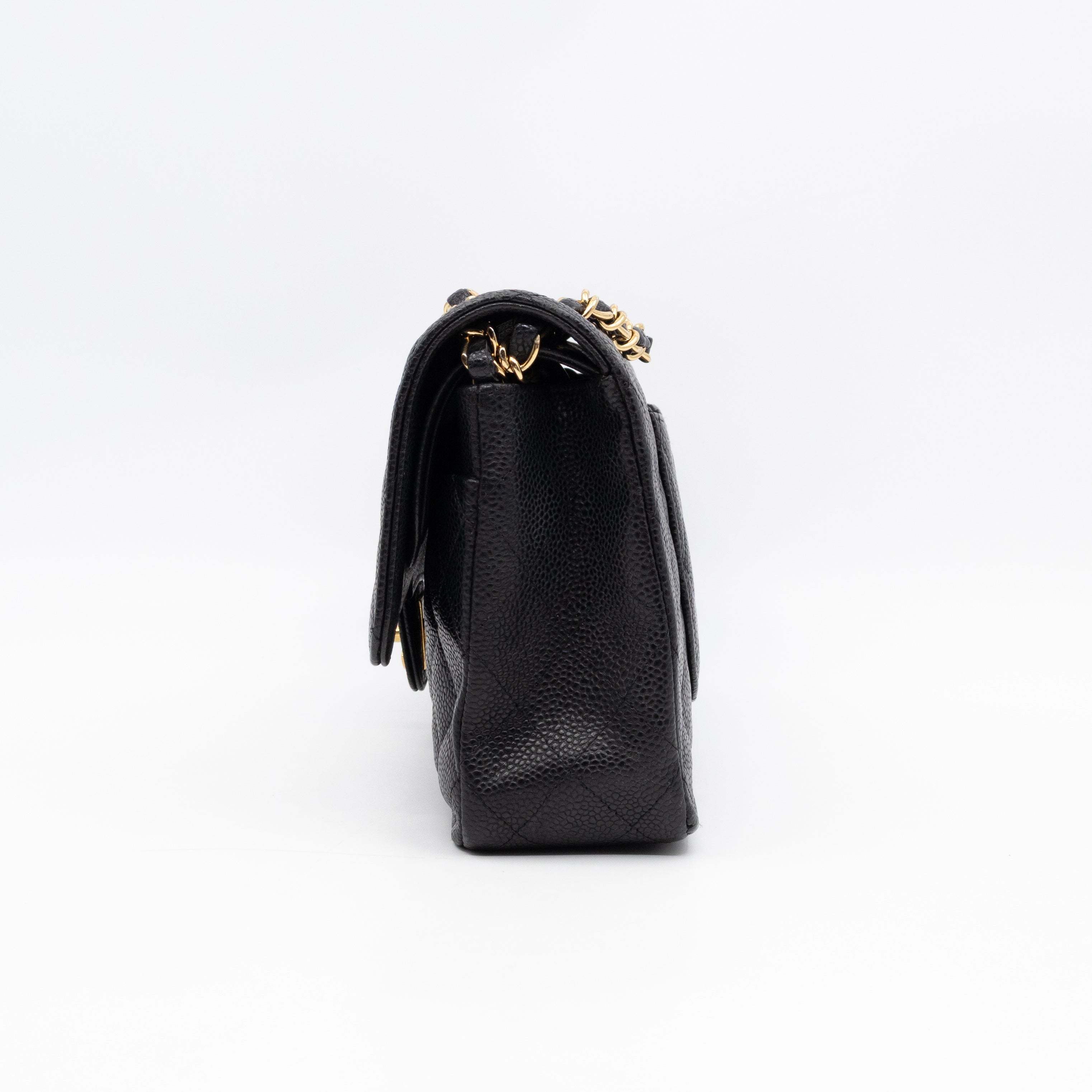 Classic Double Flap Medium Black Caviar Leather Gold