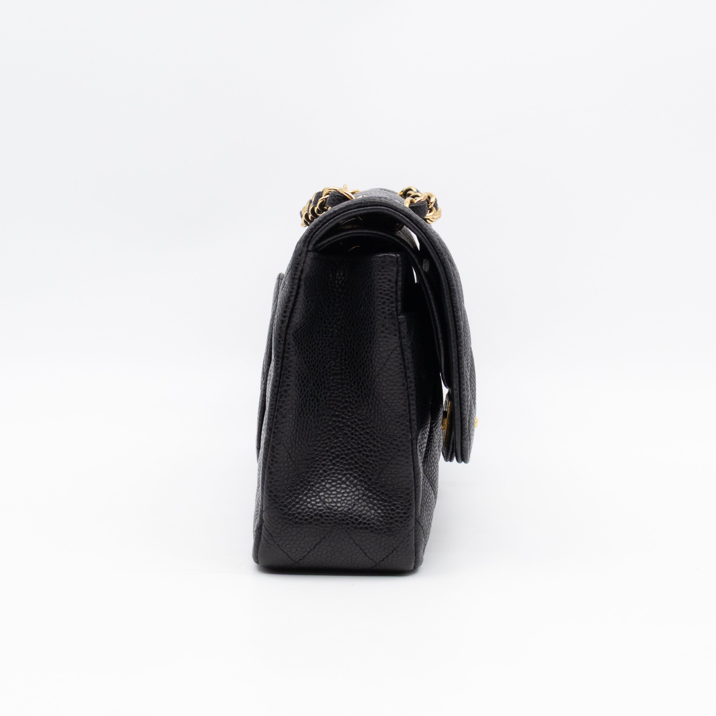 Classic Double Flap Medium Black Caviar Leather Gold