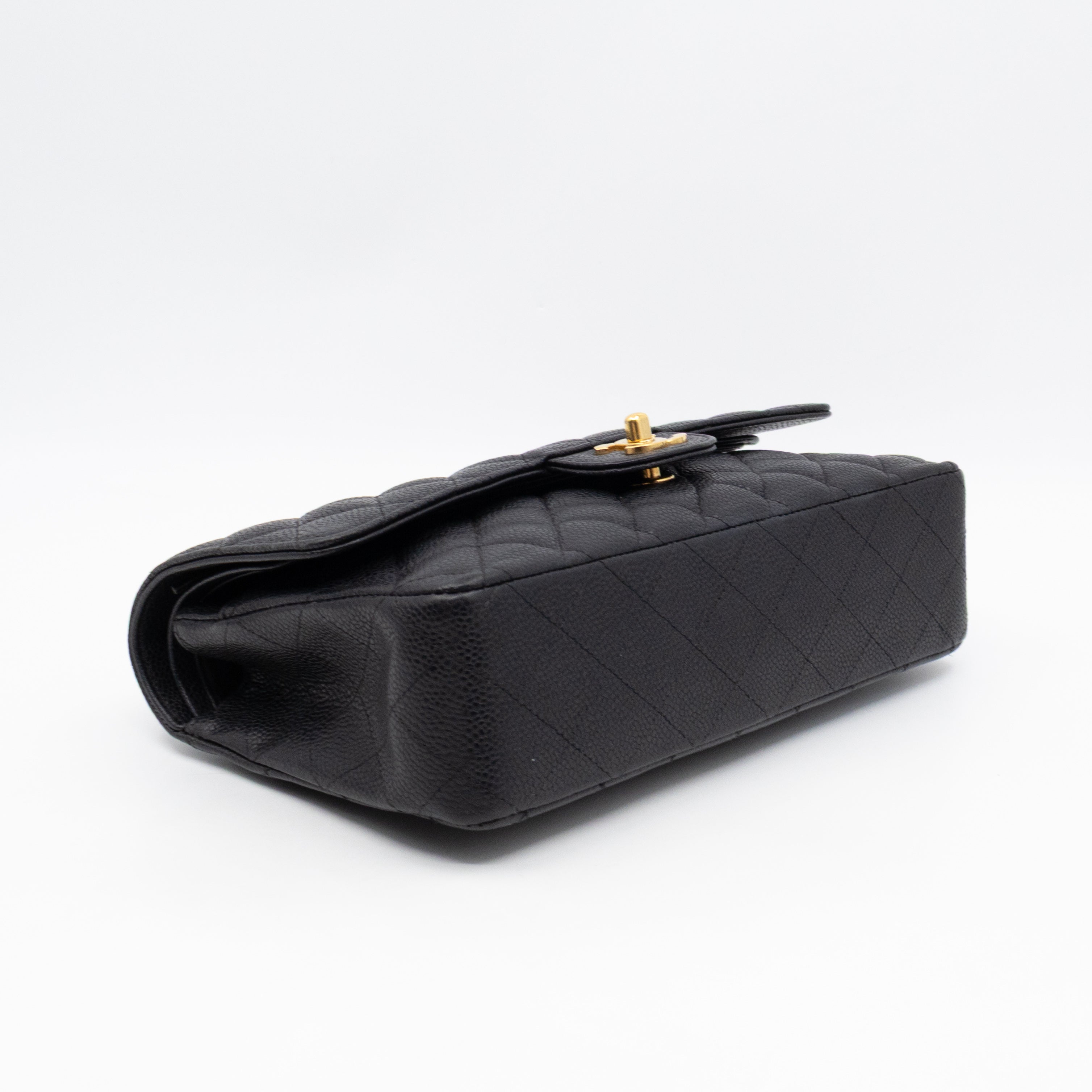 Classic Double Flap Medium Black Caviar Leather Gold