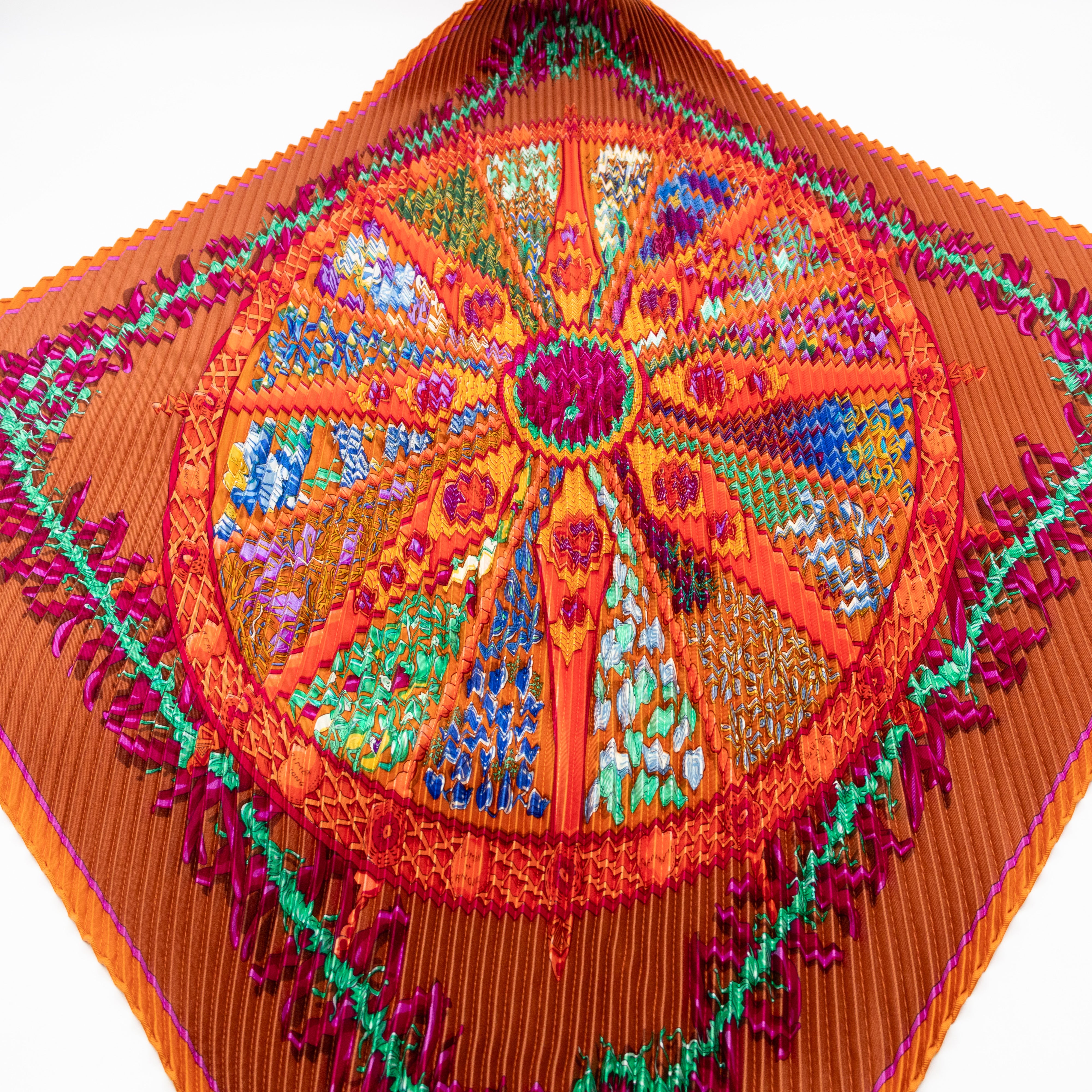 Pleated Silk Scarf 90 cm Aux Pays Des Epices Orange