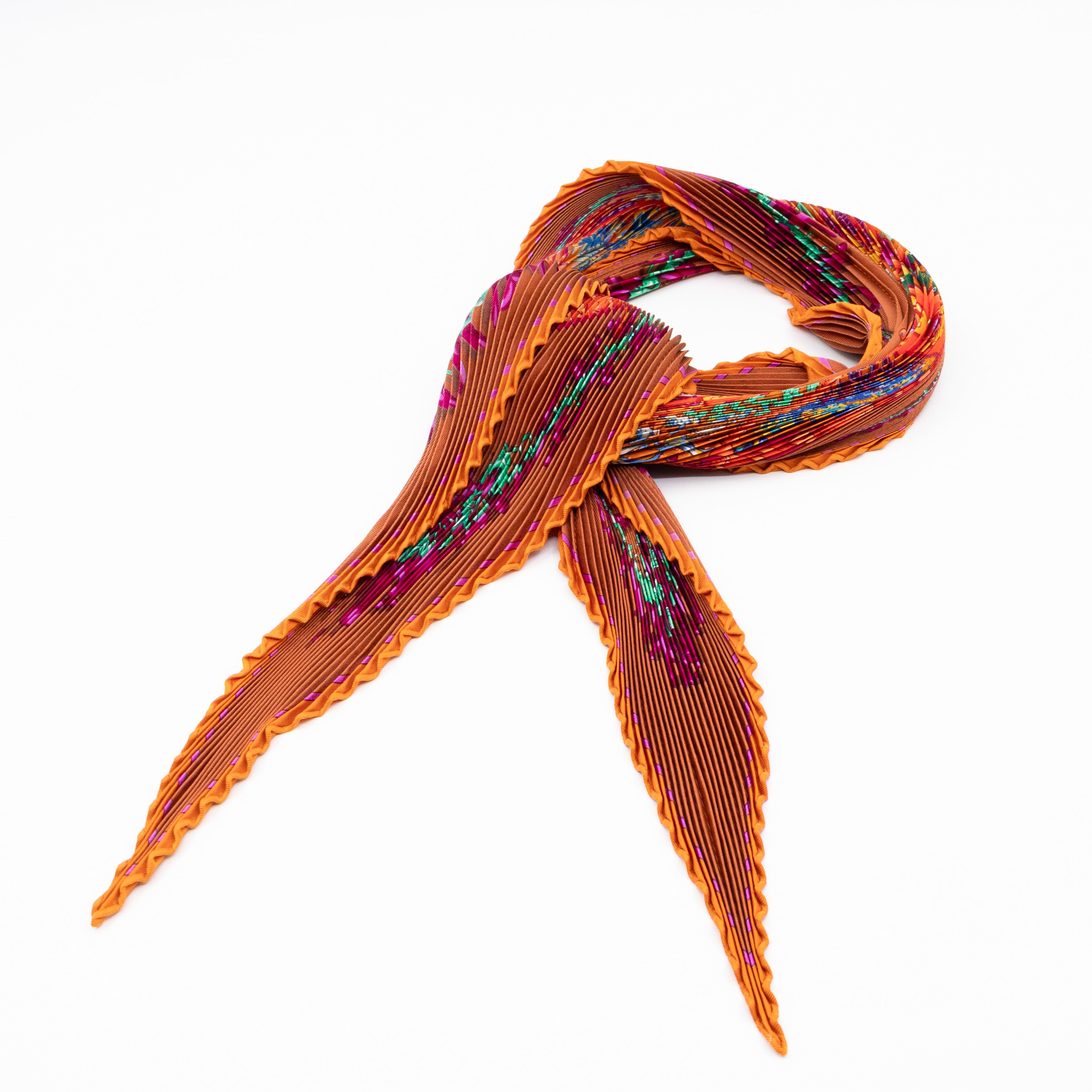 Pleated Silk Scarf 90 cm Aux Pays Des Epices Orange