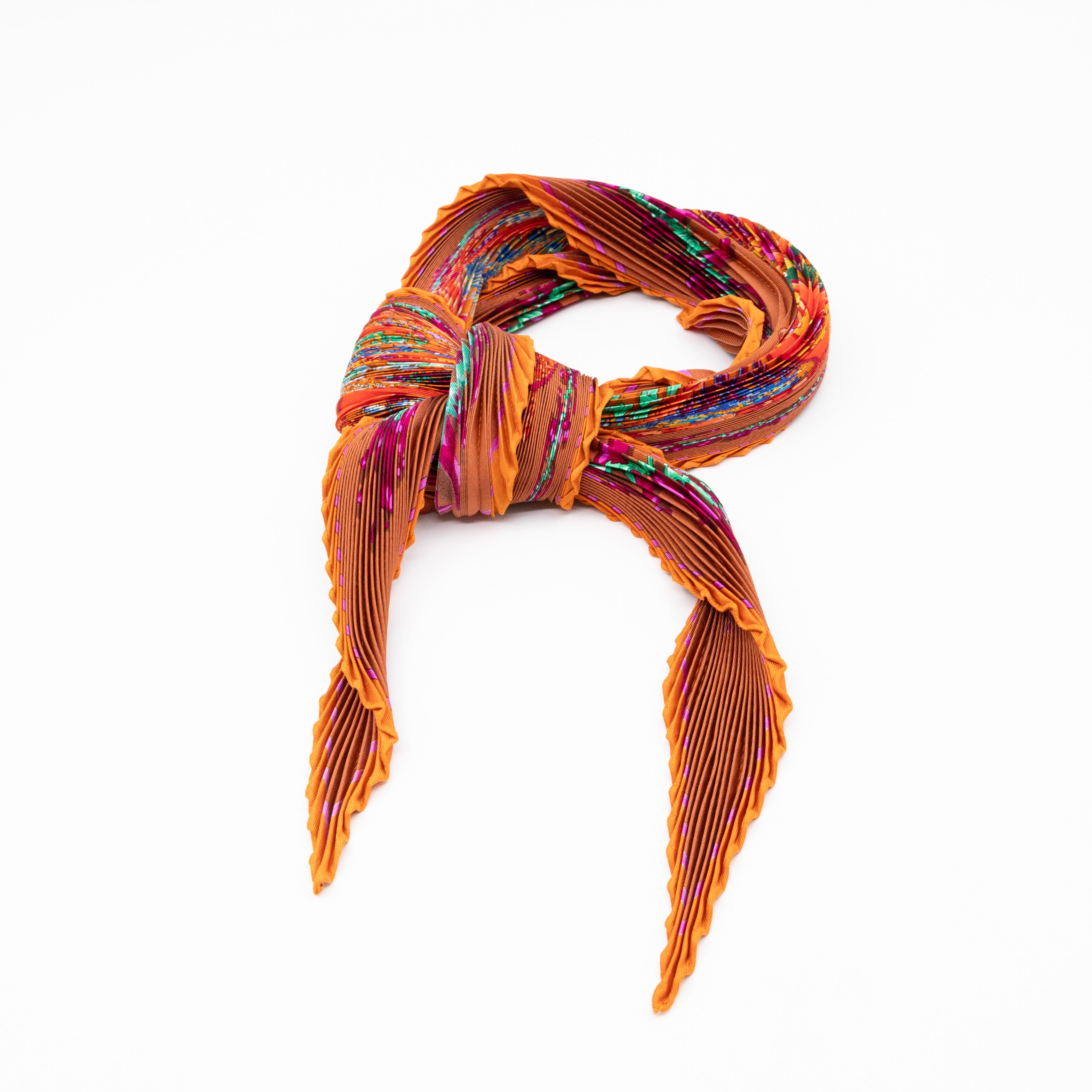 Pleated Silk Scarf 90 cm Aux Pays Des Epices Orange