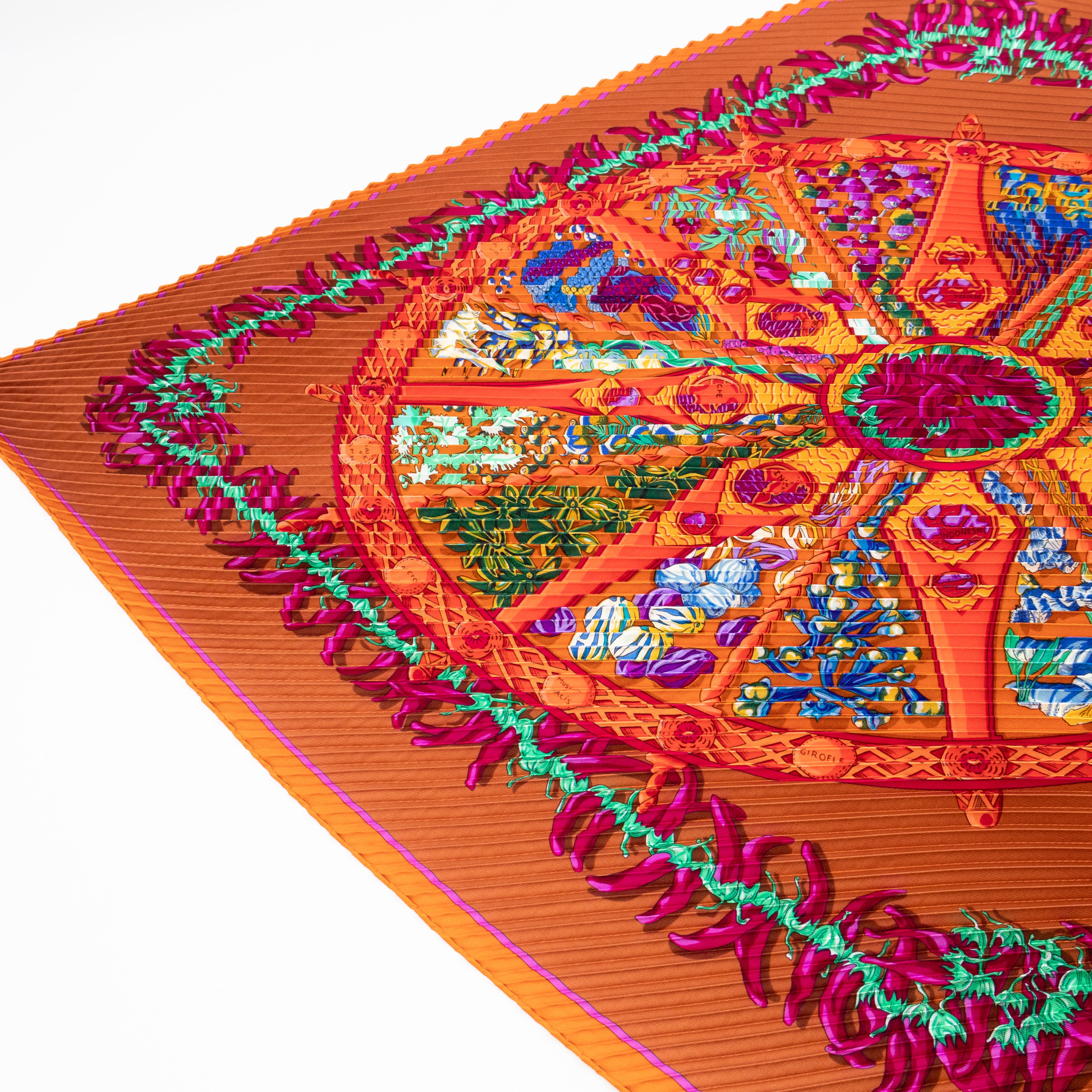 Pleated Silk Scarf 90 cm Aux Pays Des Epices Orange
