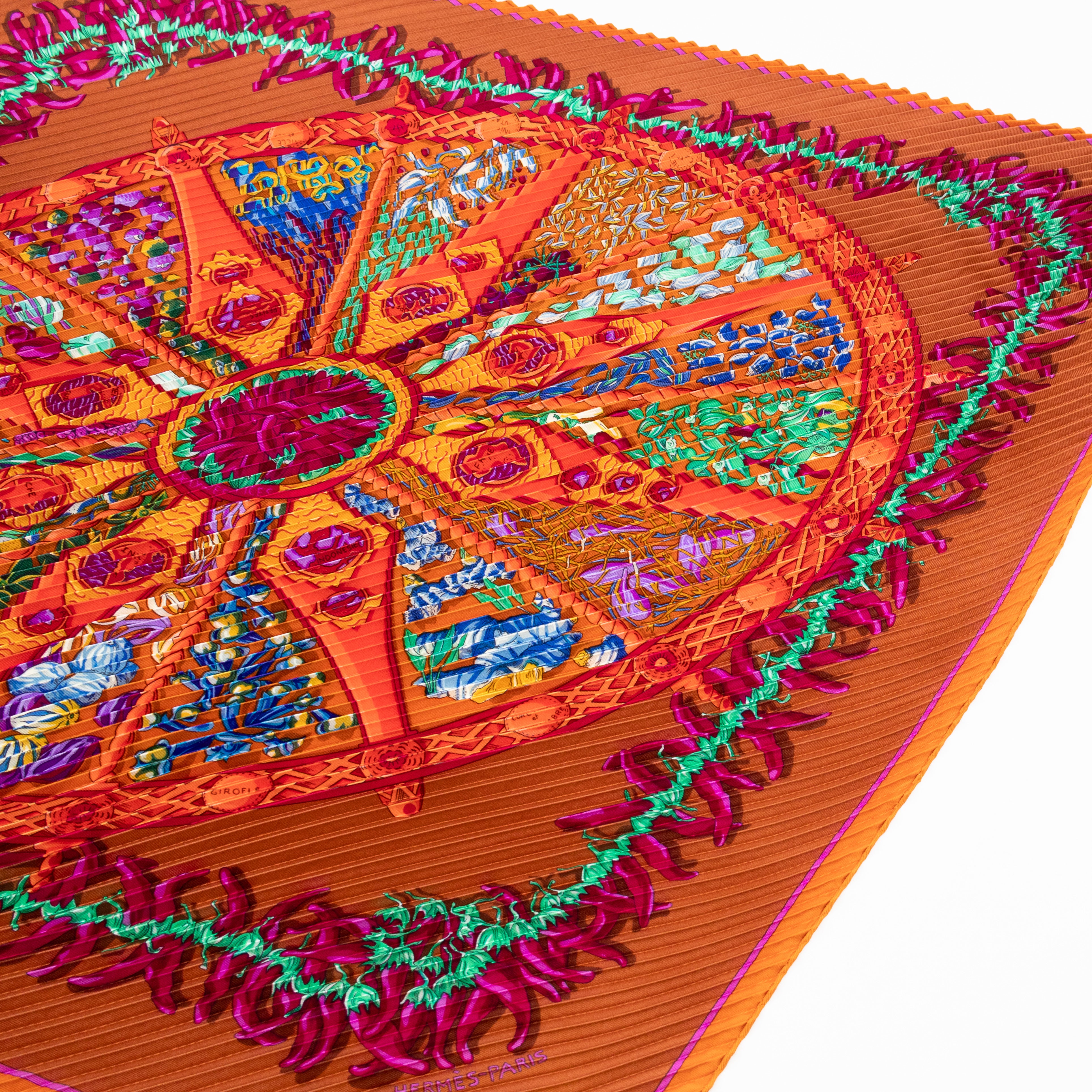Pleated Silk Scarf 90 cm Aux Pays Des Epices Orange