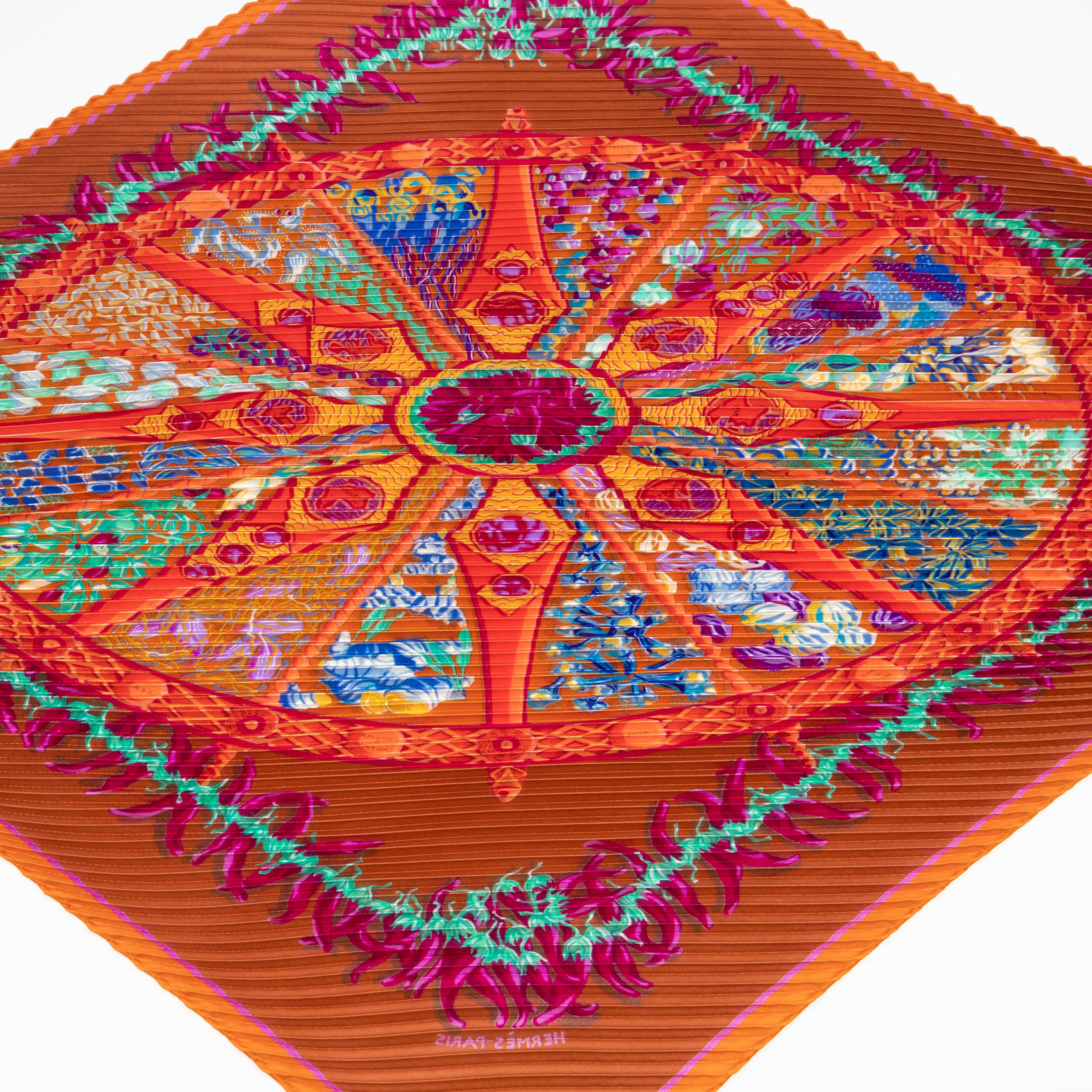 Pleated Silk Scarf 90 cm Aux Pays Des Epices Orange