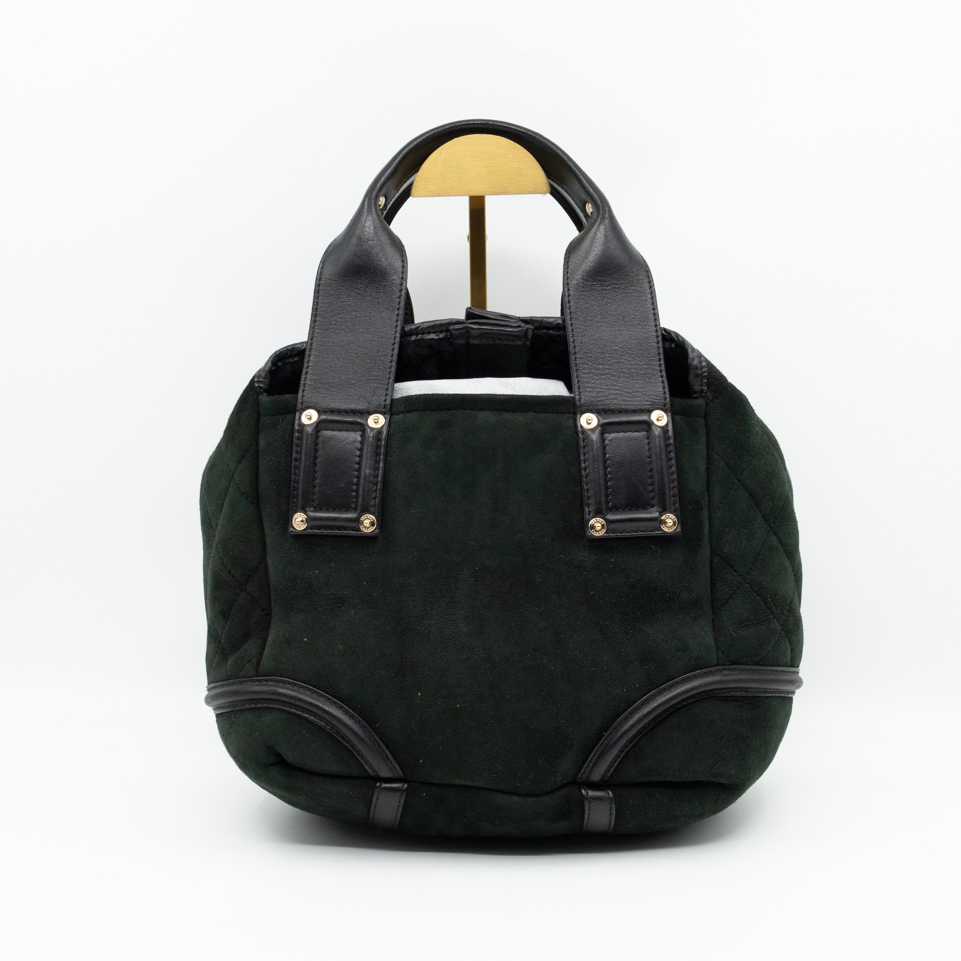 Sparkle Winter Tote Dark Green Mouton Leather