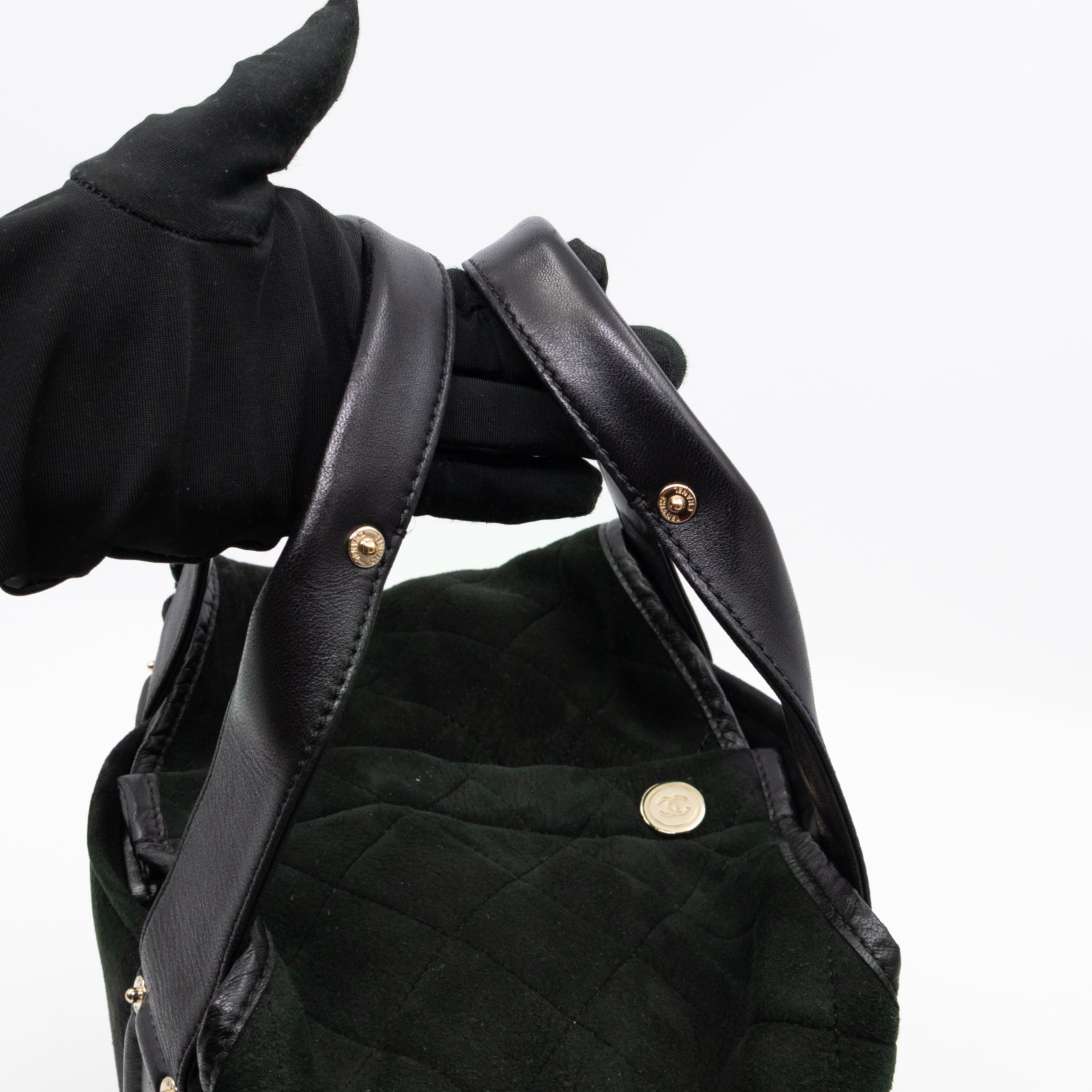 Sparkle Winter Tote Dark Green Mouton Leather