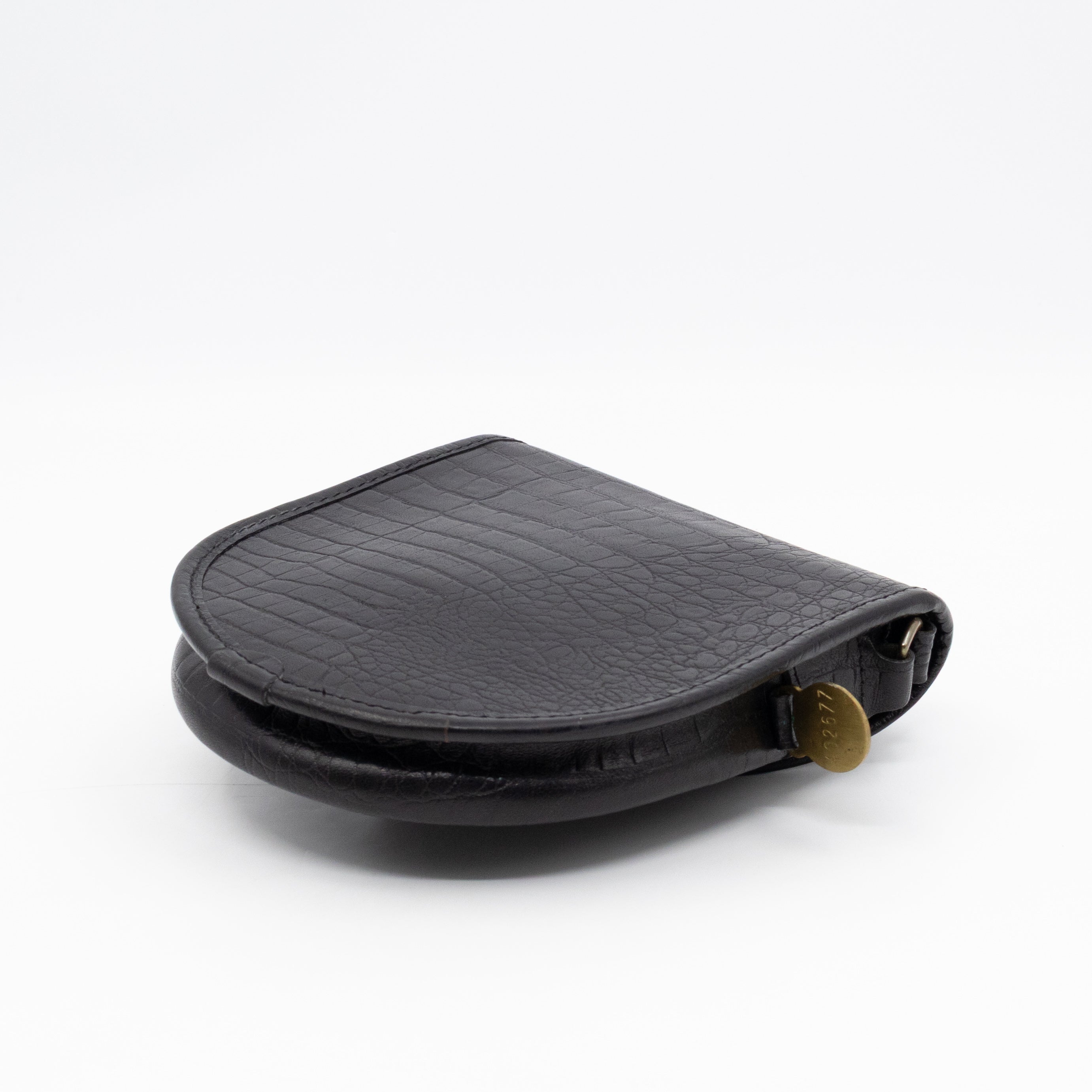 Vintage Crossbody Bag Black Croc Embossed Leather