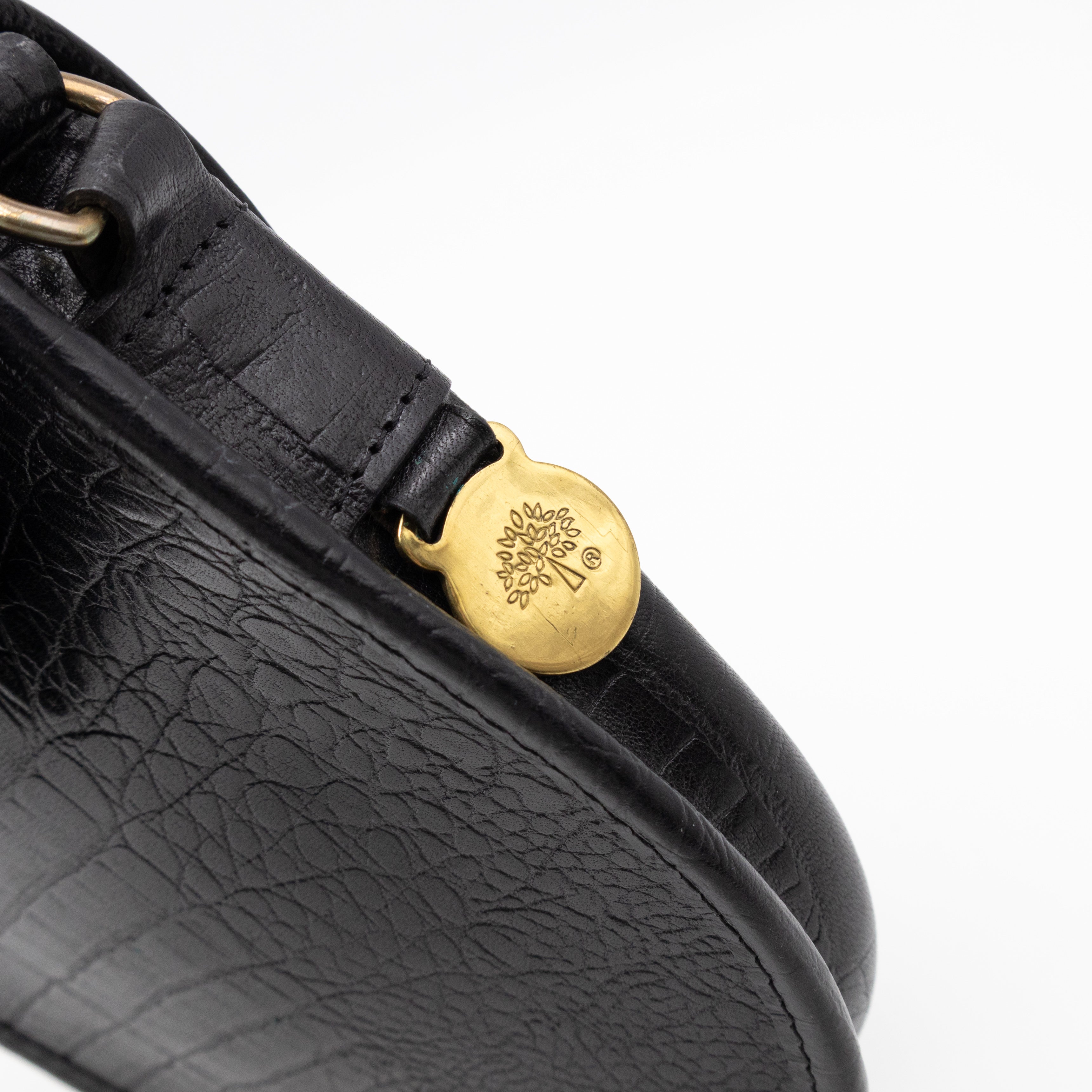 Vintage Crossbody Bag Black Croc Embossed Leather