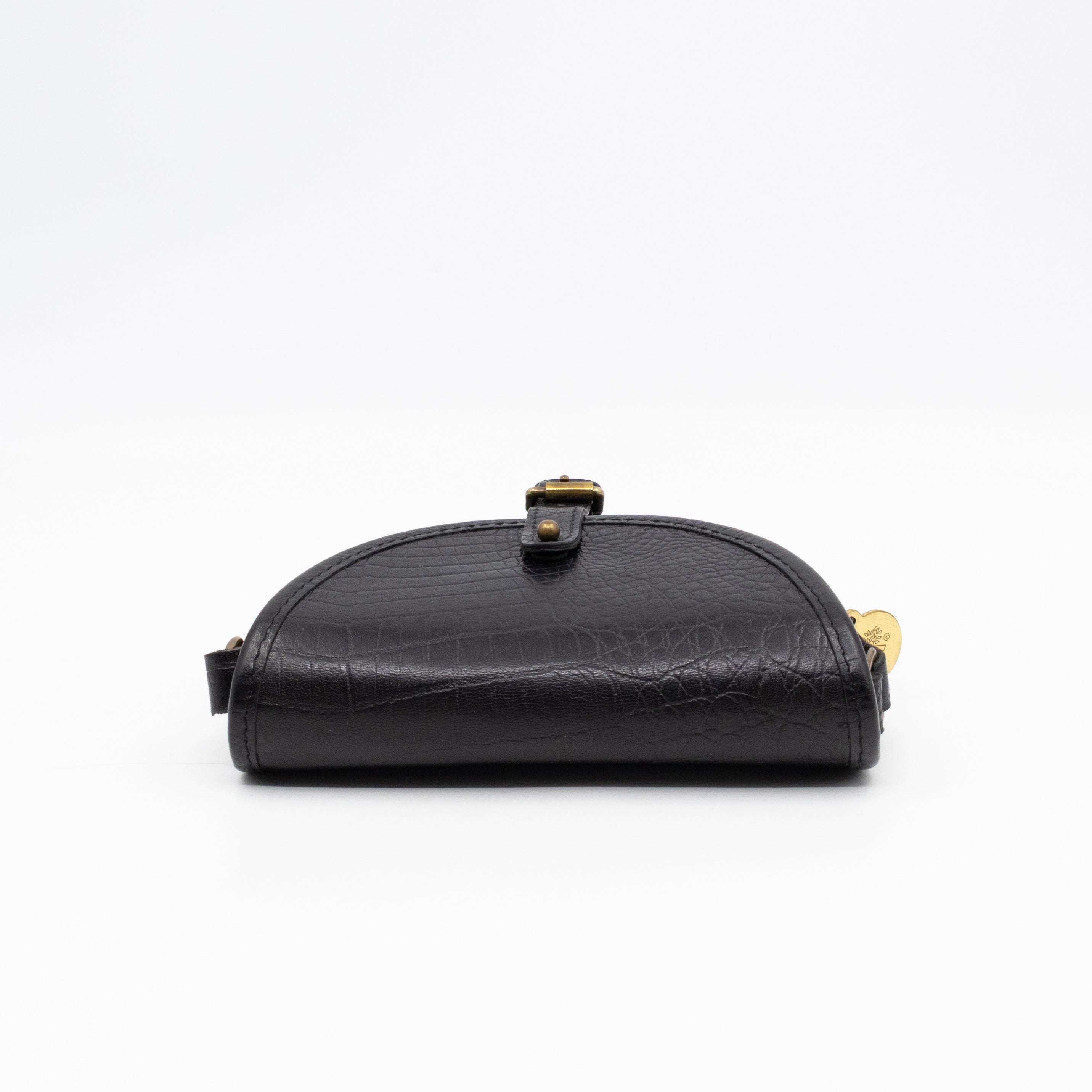 Vintage Crossbody Bag Black Croc Embossed Leather