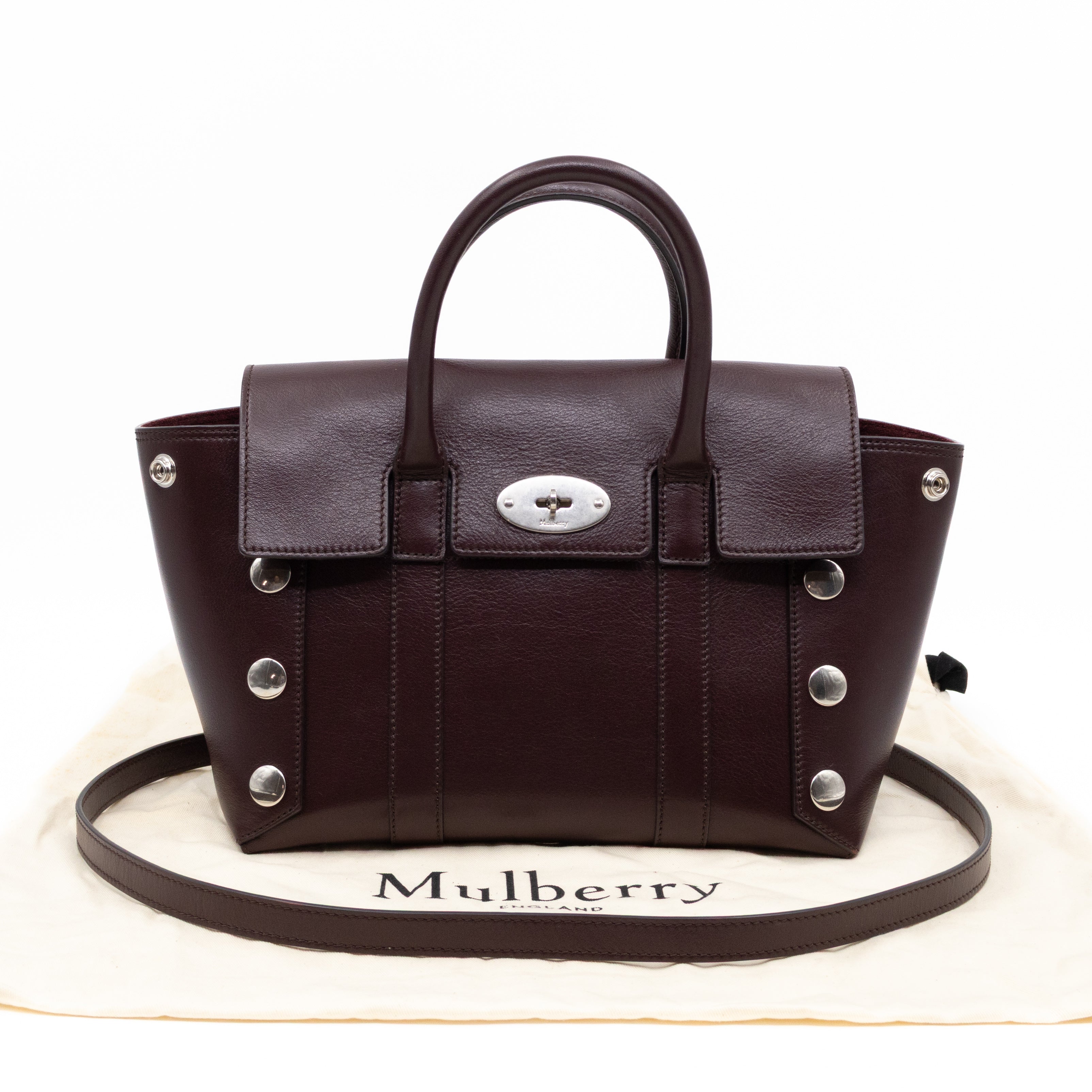 Small New Bayswater Studded Burgundy Leather