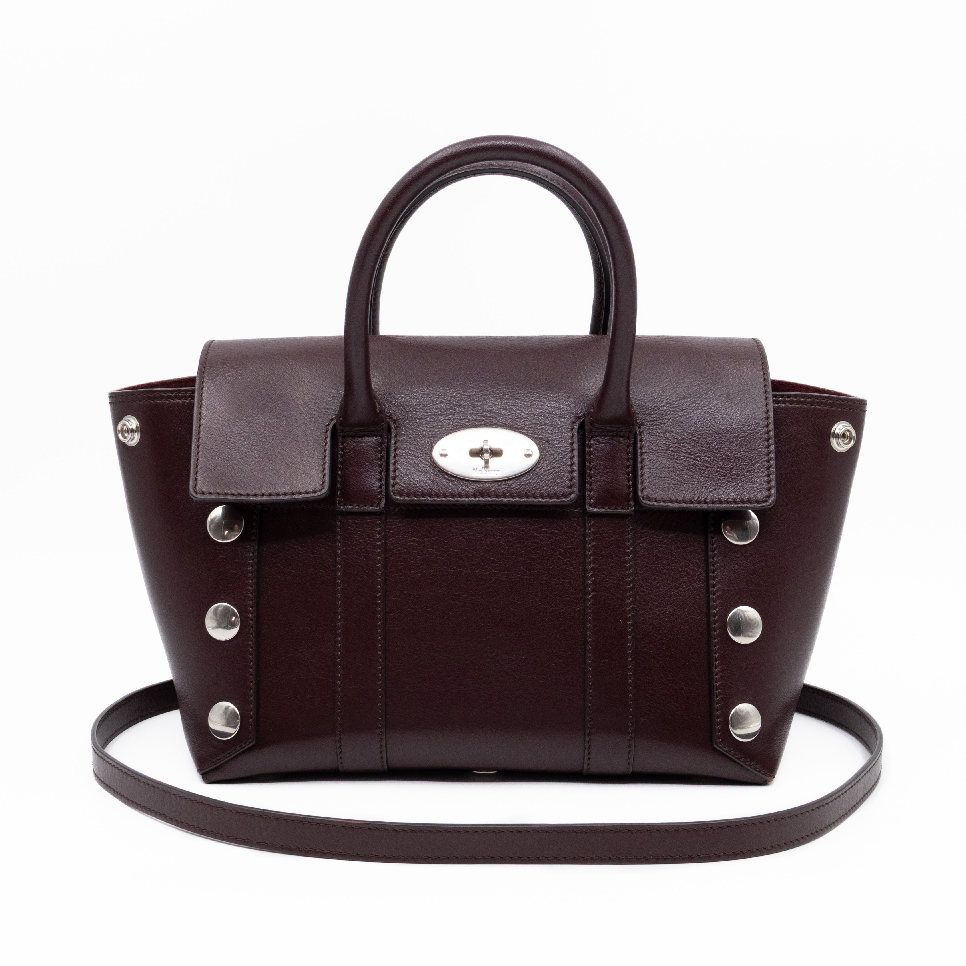 Small New Bayswater Studded Burgundy Leather