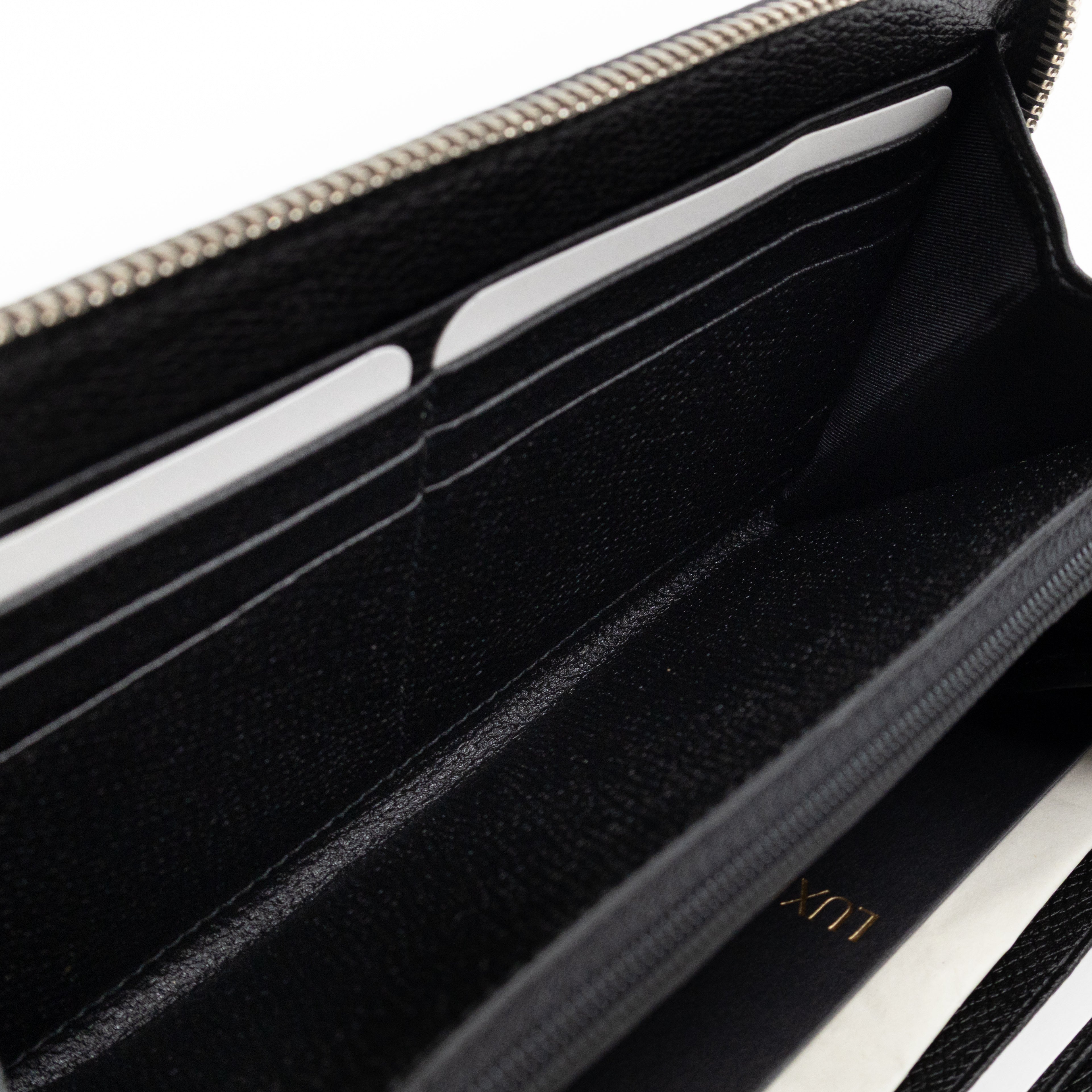 Long Zip Around Wallet Printed Black Leather