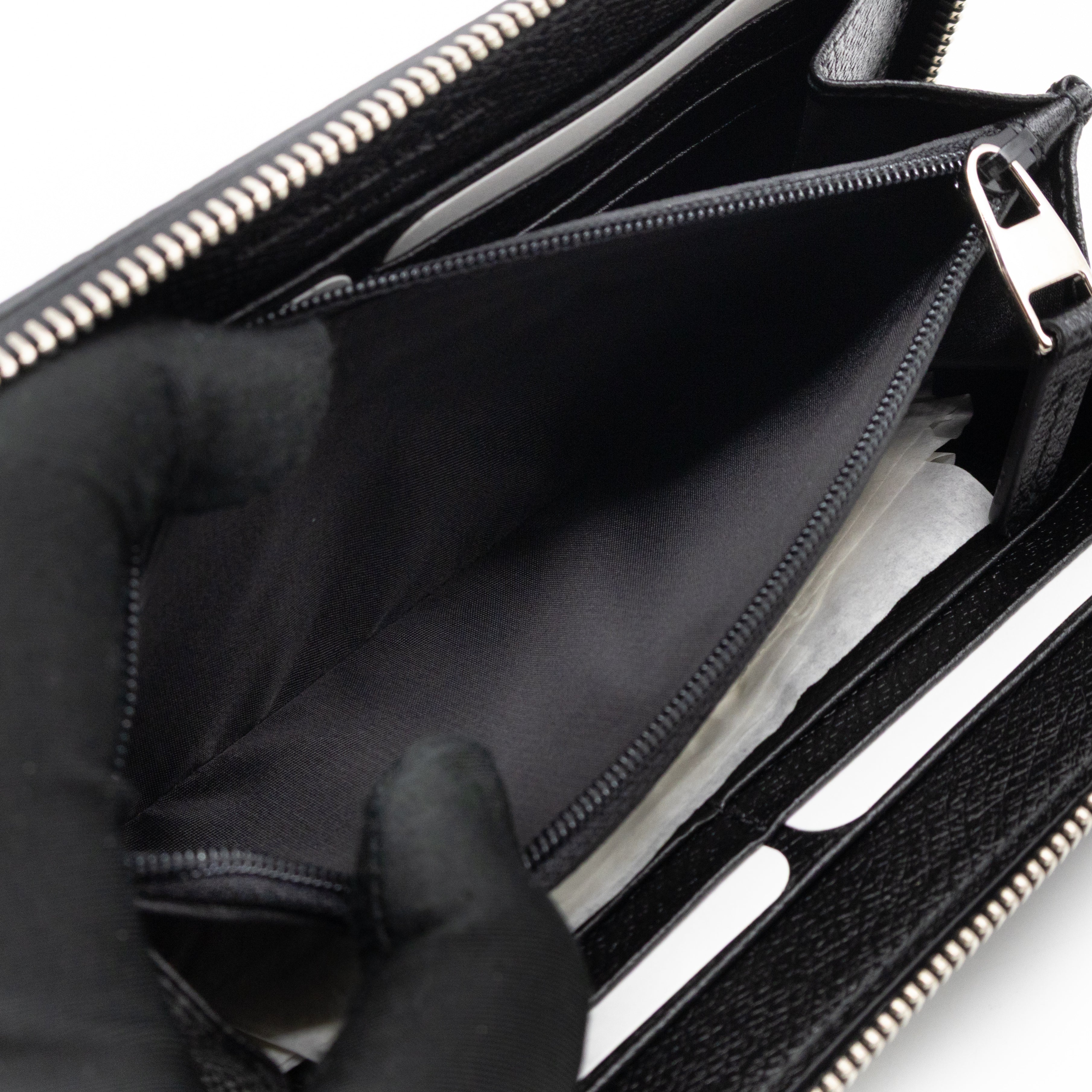 Long Zip Around Wallet Printed Black Leather