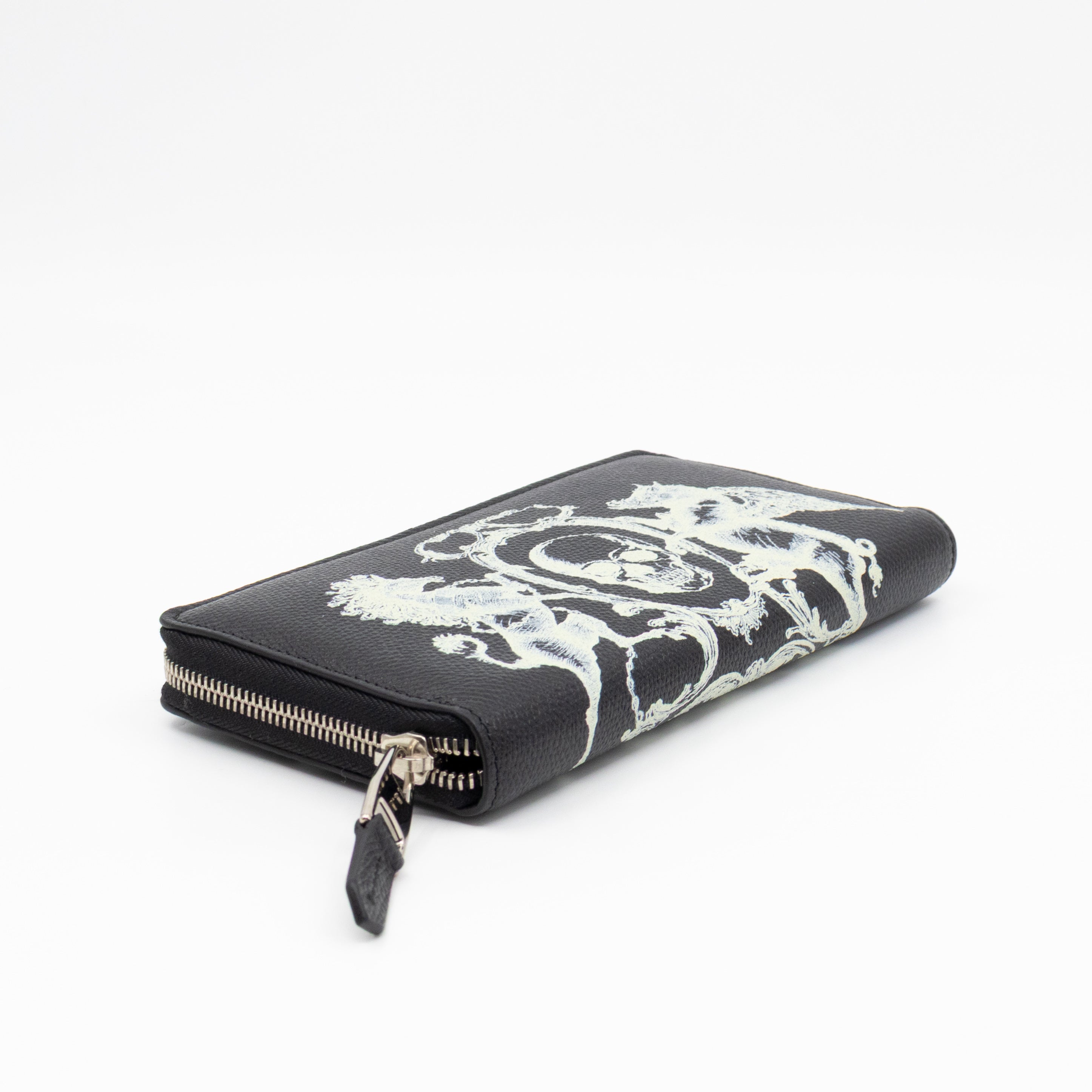 Long Zip Around Wallet Printed Black Leather