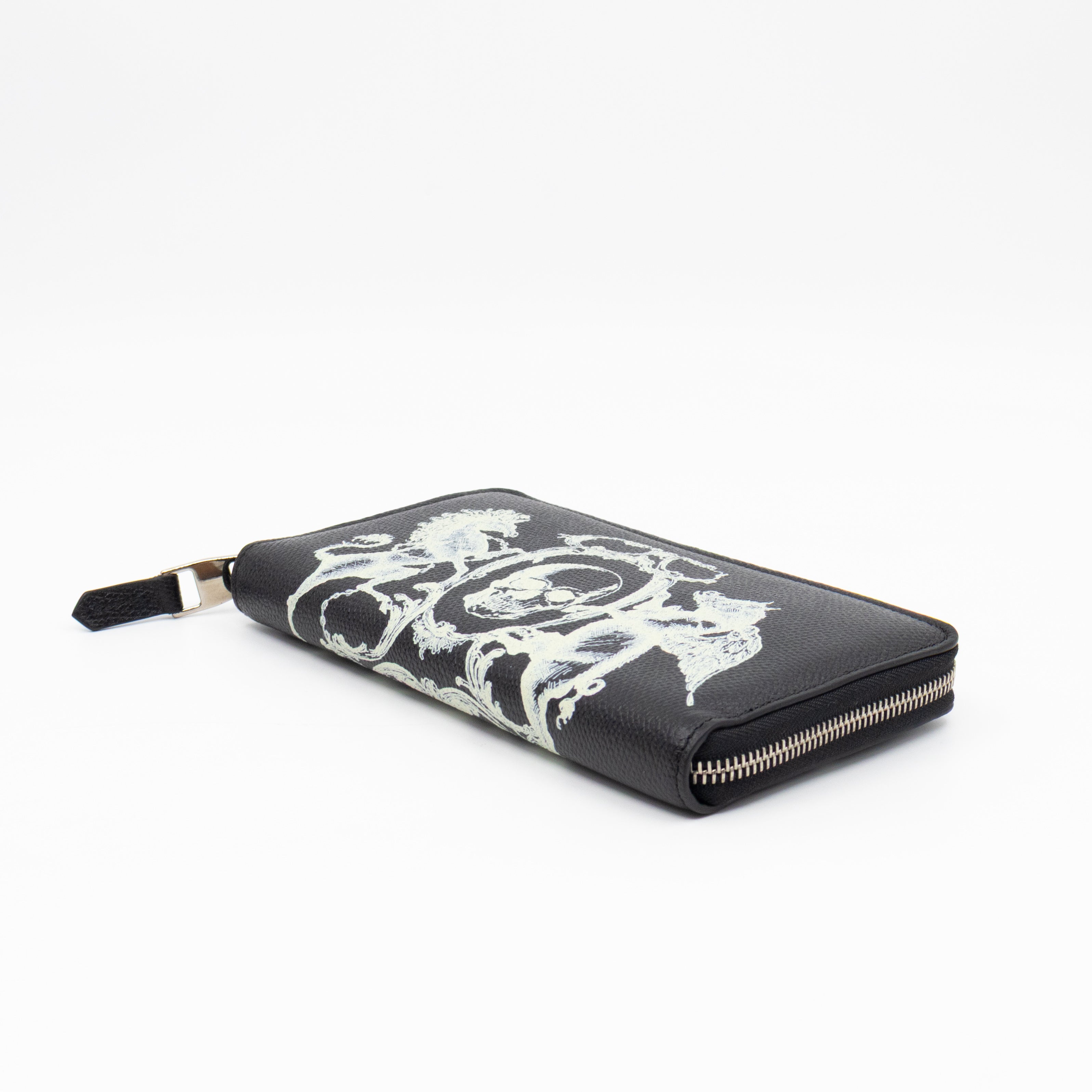Long Zip Around Wallet Printed Black Leather