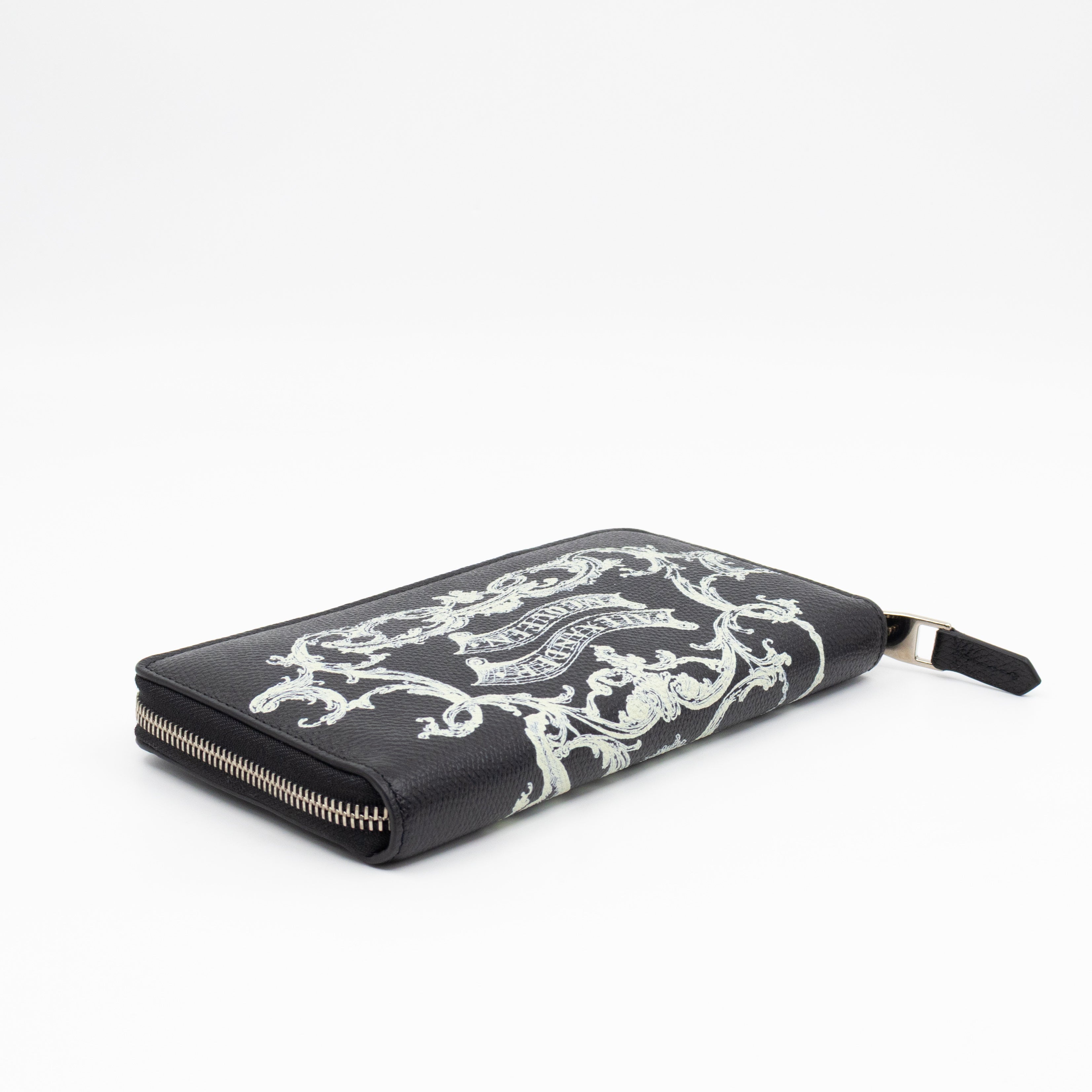Long Zip Around Wallet Printed Black Leather