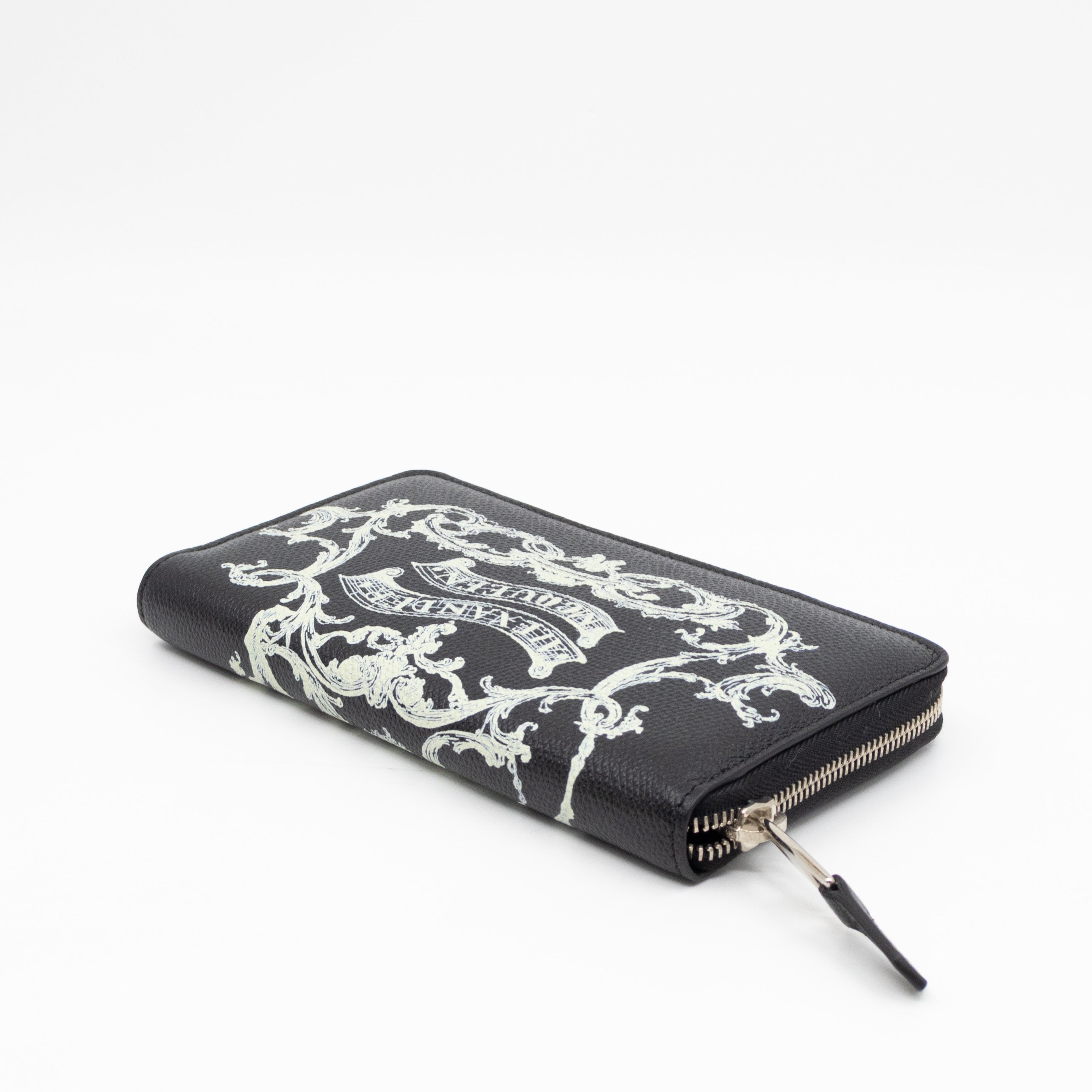 Long Zip Around Wallet Printed Black Leather