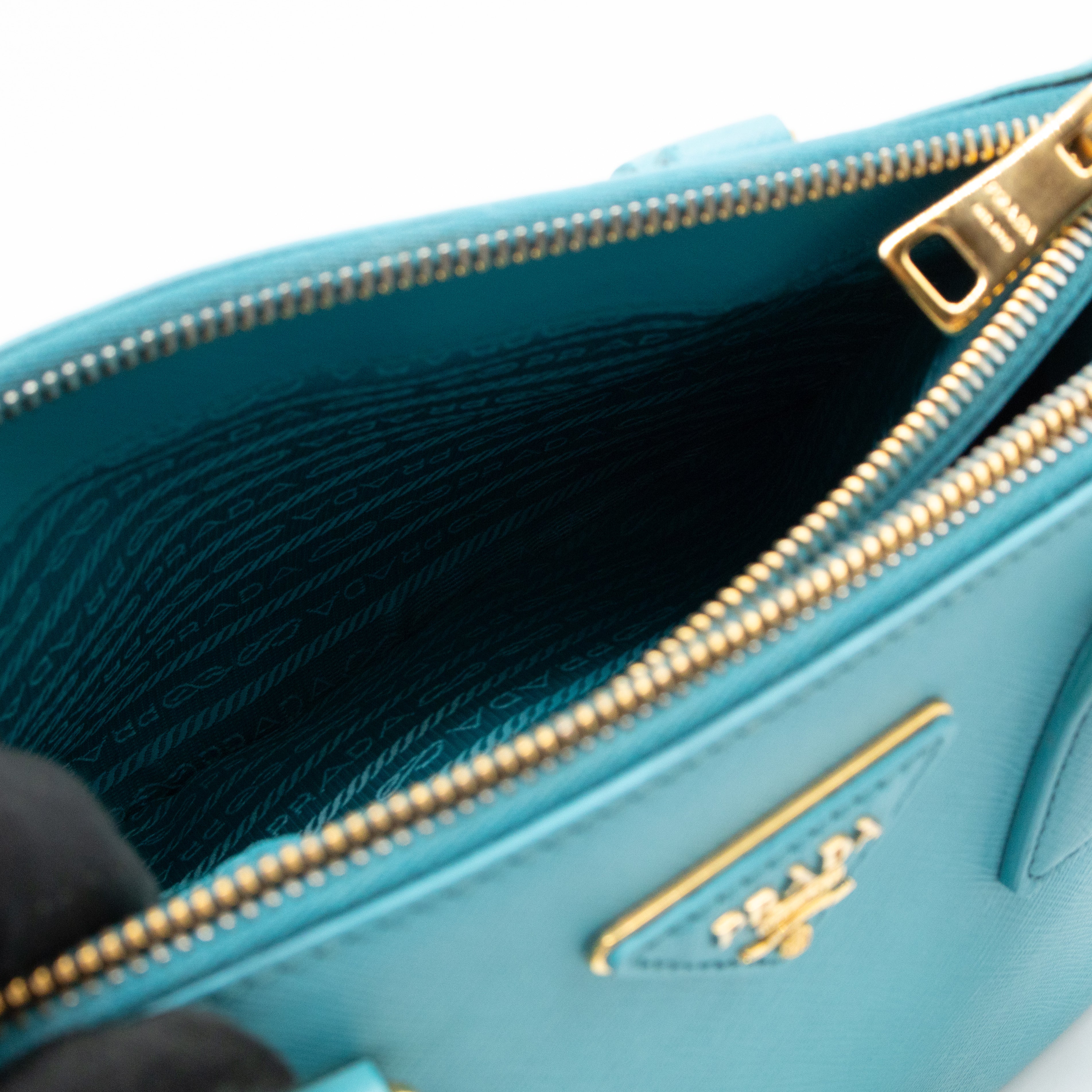 Galleria Mini Double Zip Turquoise Saffiano