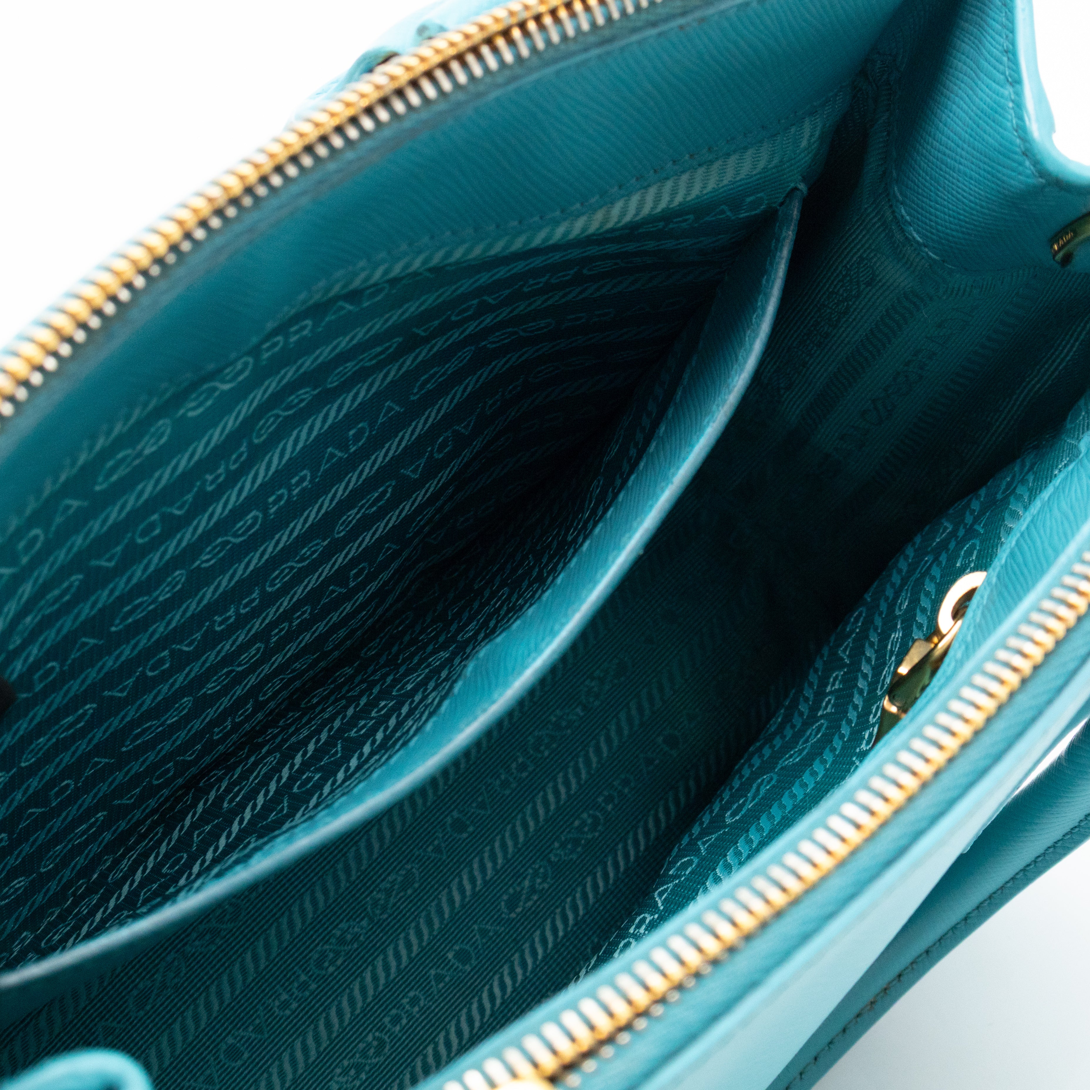 Galleria Mini Double Zip Turquoise Saffiano