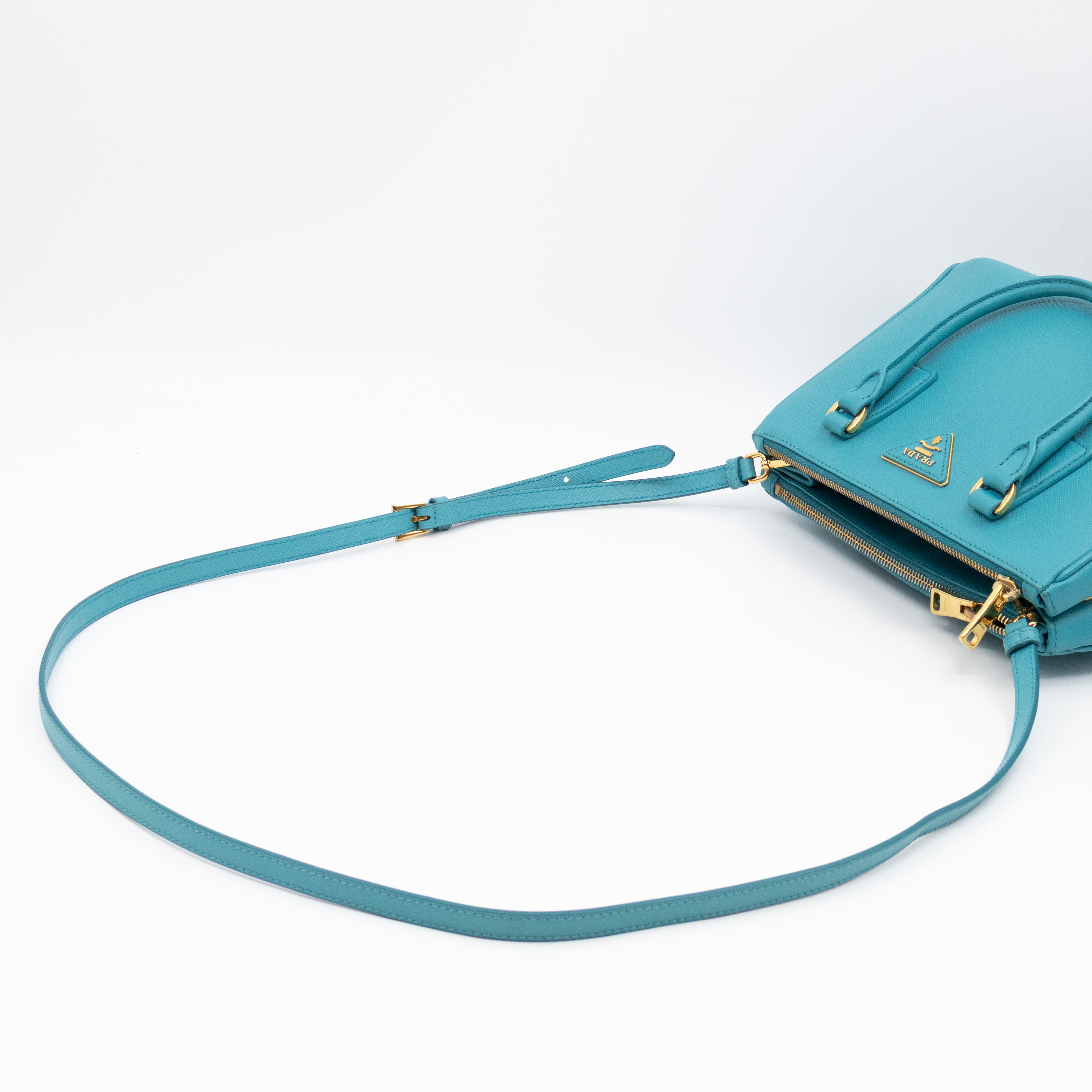 Galleria Mini Double Zip Turquoise Saffiano