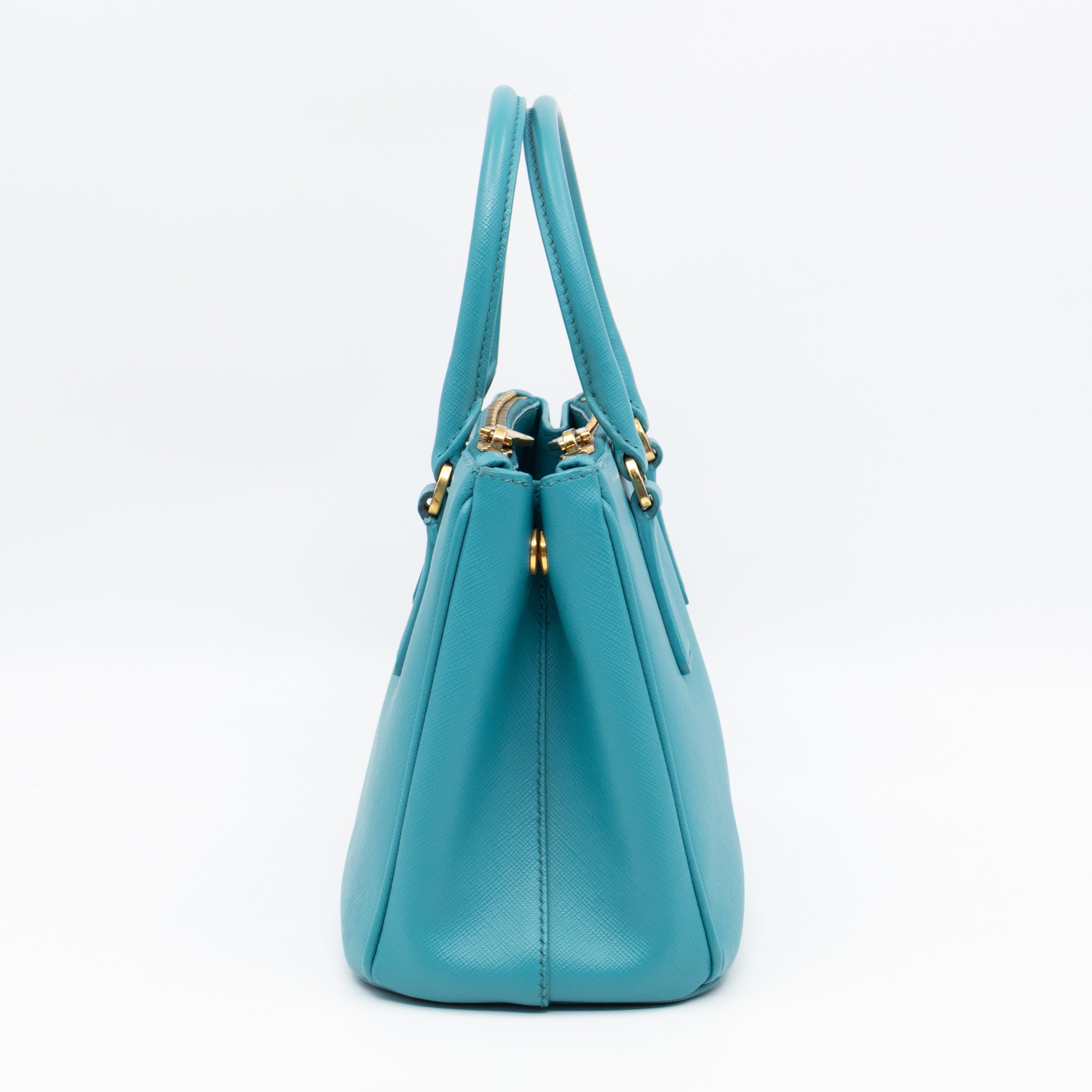 Galleria Mini Double Zip Turquoise Saffiano