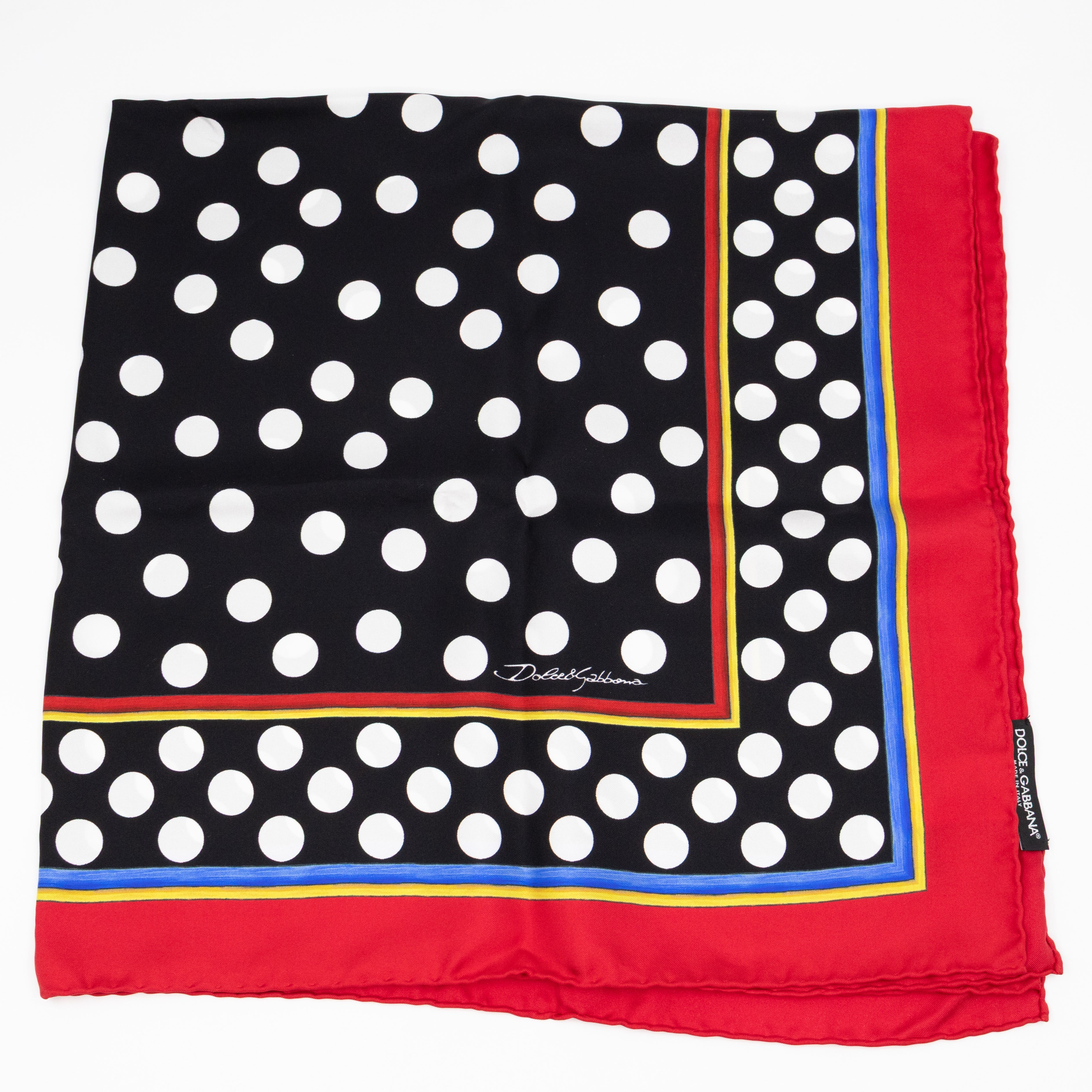 Silk Scarf 90 Polka Dots Black White Red