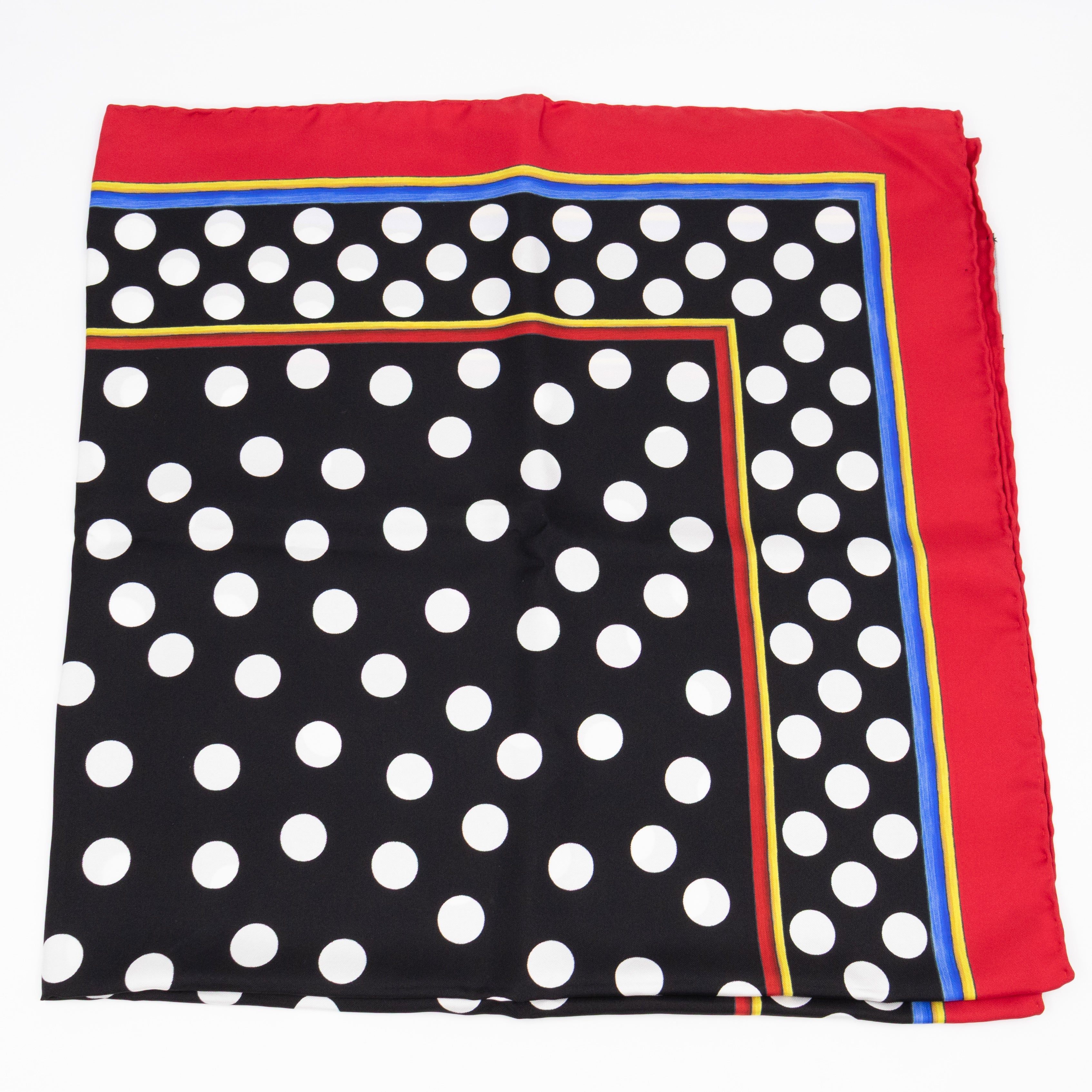 Silk Scarf 90 Polka Dots Black White Red