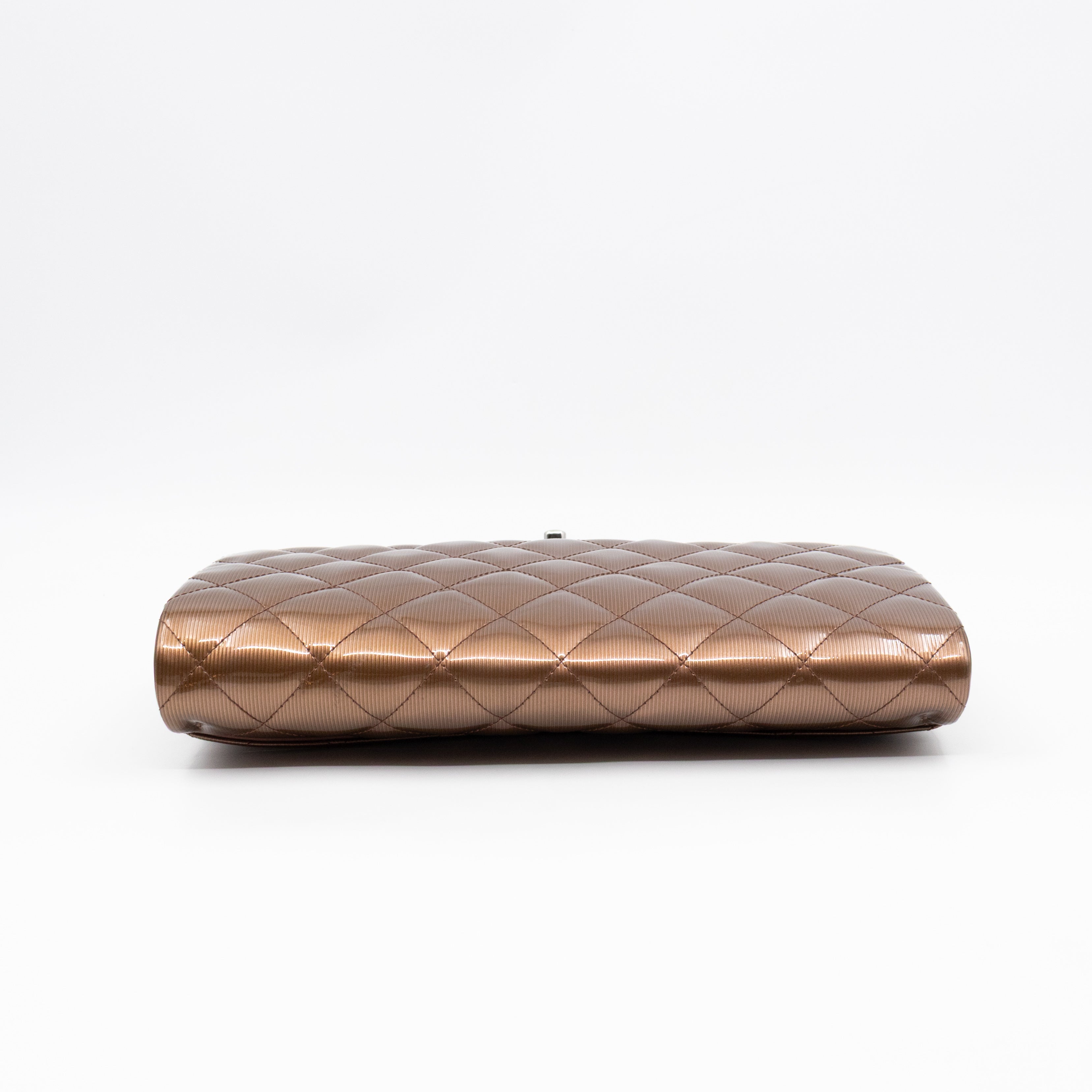 Timeless Clutch with Chain Bronze Striated Patent Leather