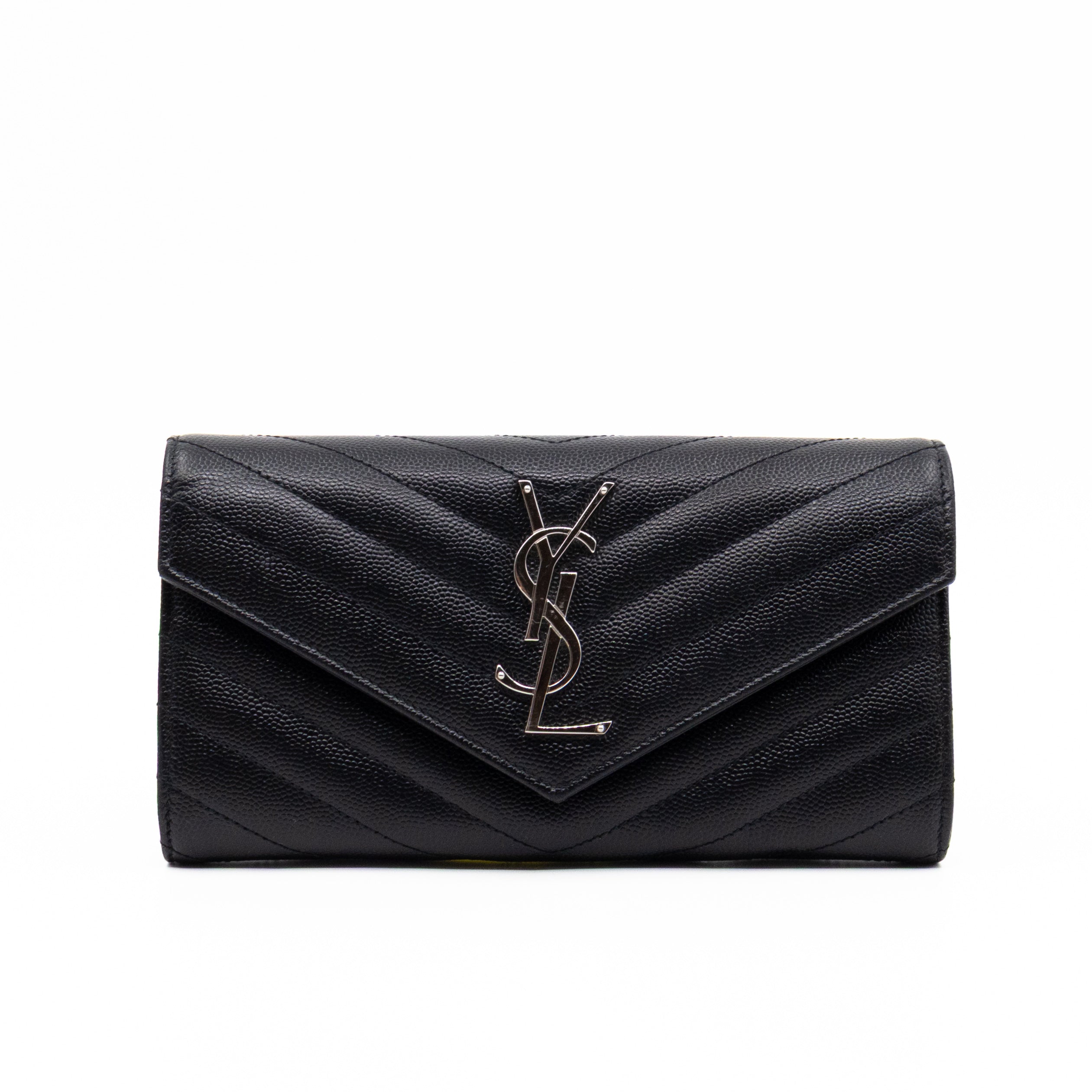 Cassandre Envelope Flap Wallet Black Grained Leather