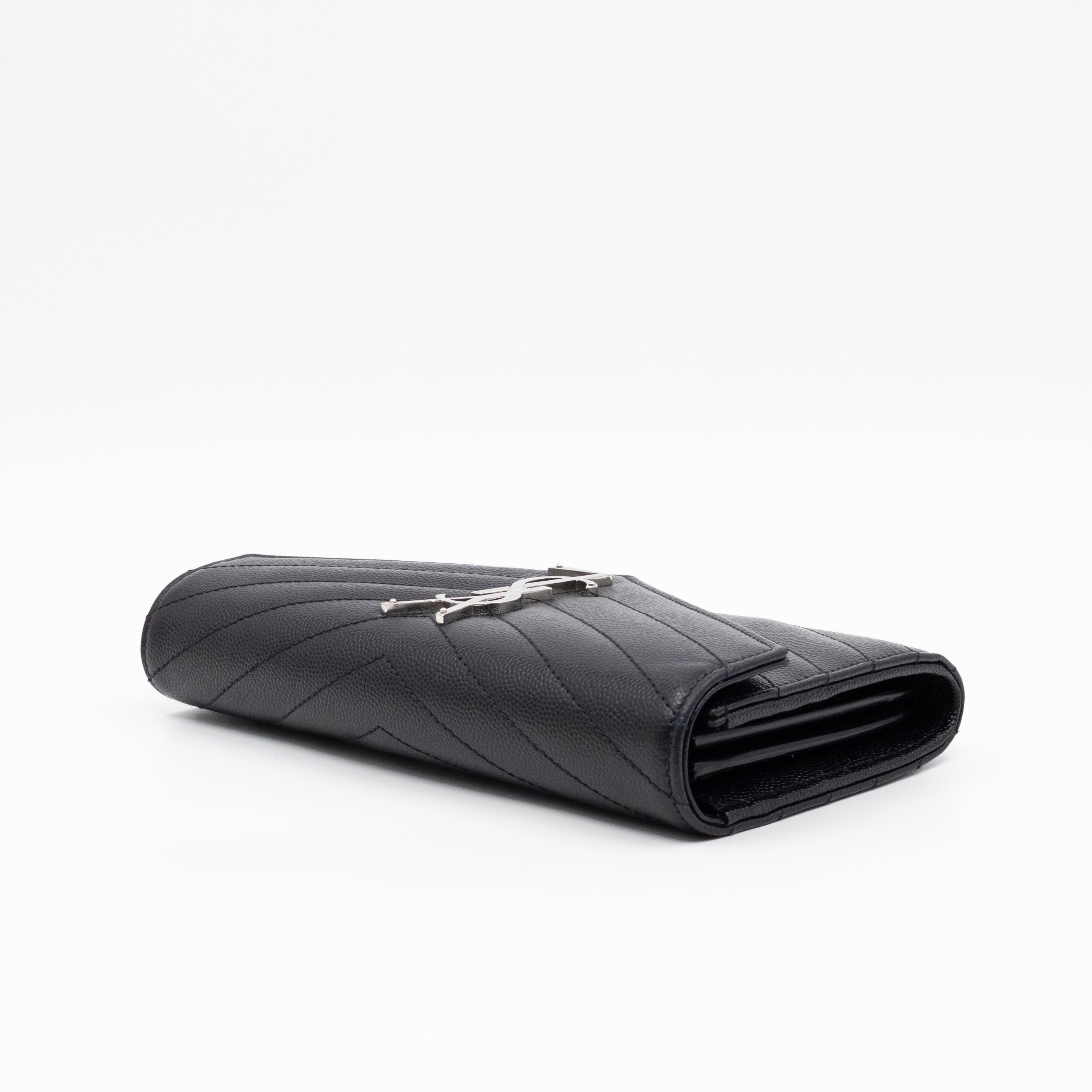 Cassandre Envelope Flap Wallet Black Grained Leather