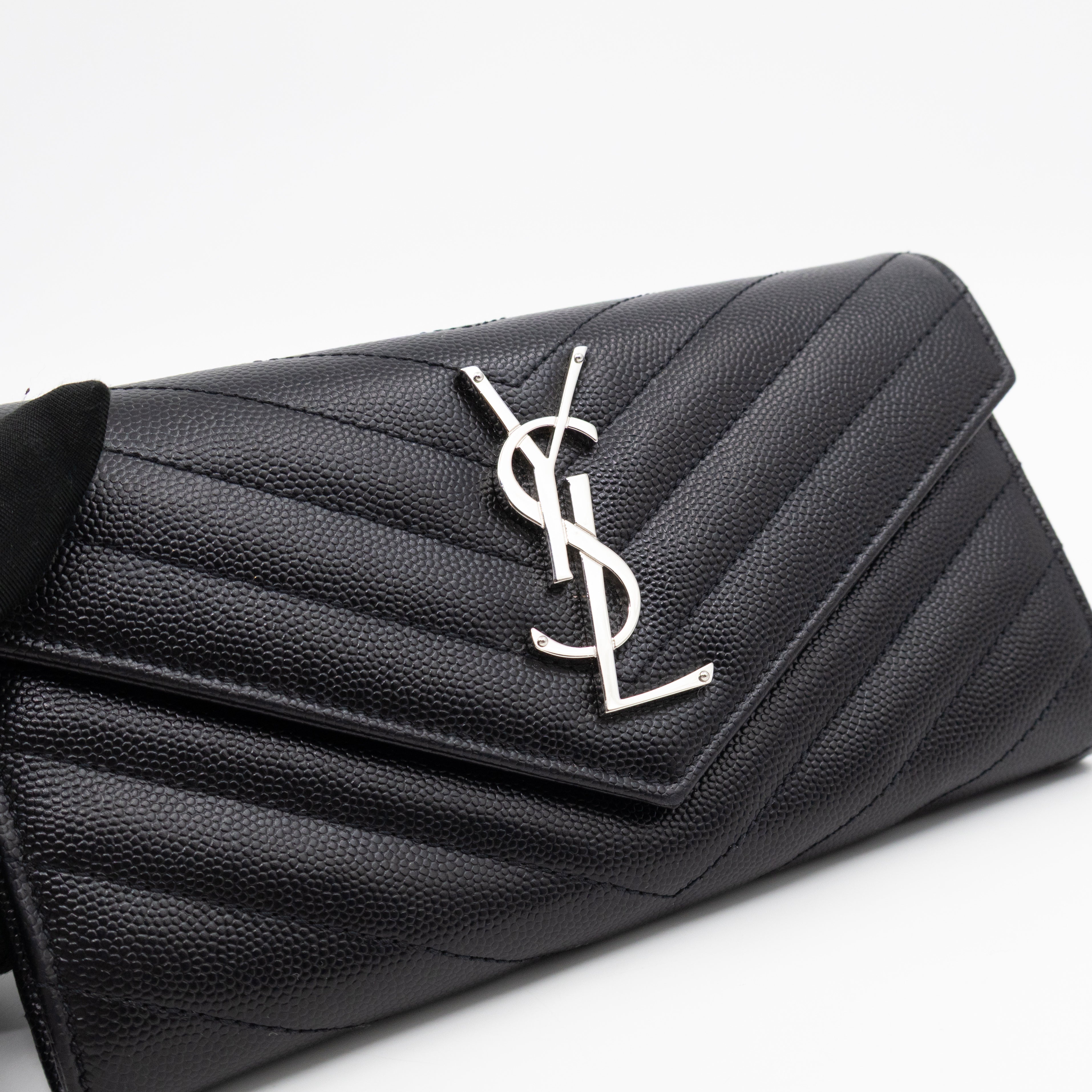 Cassandre Envelope Flap Wallet Black Grained Leather