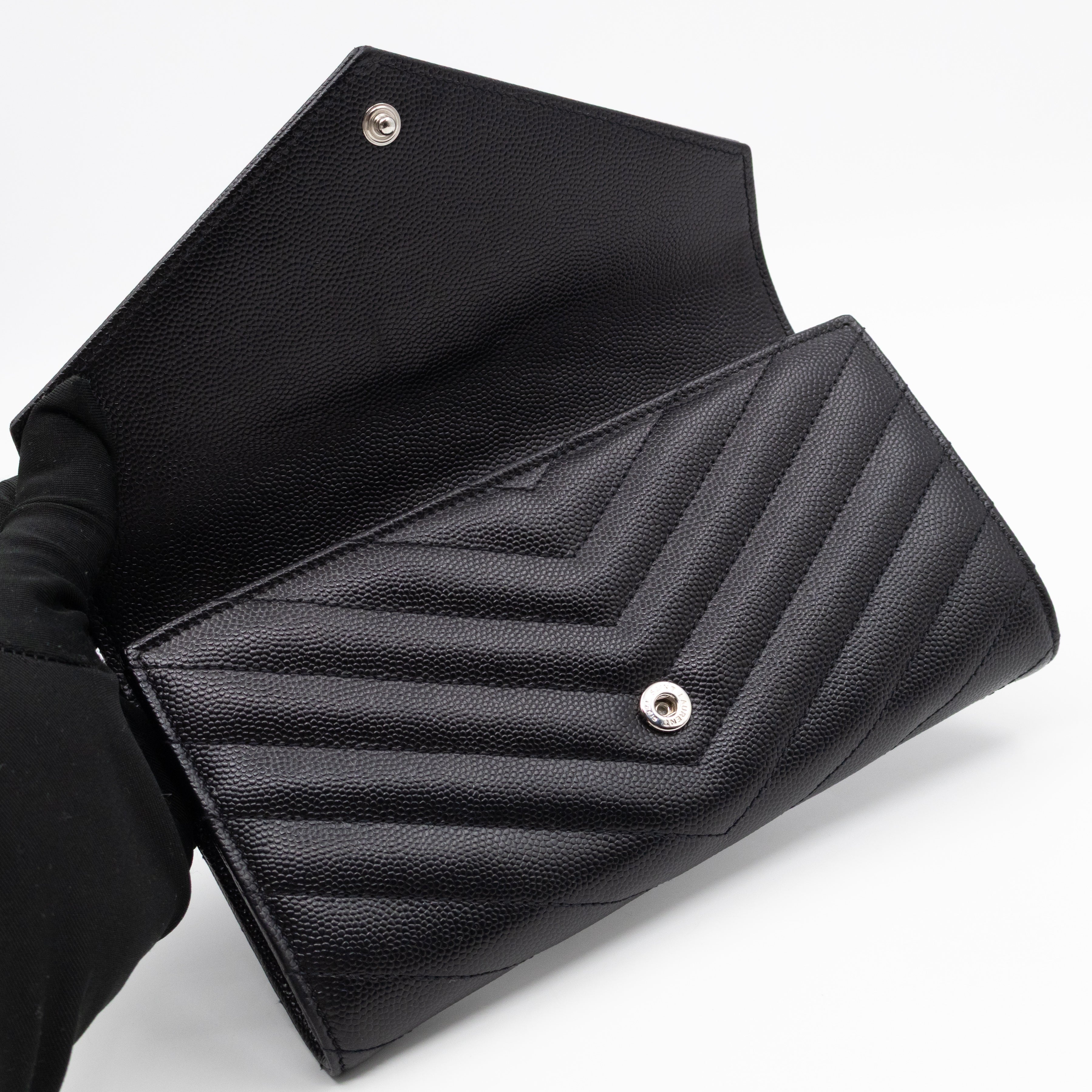 Cassandre Envelope Flap Wallet Black Grained Leather