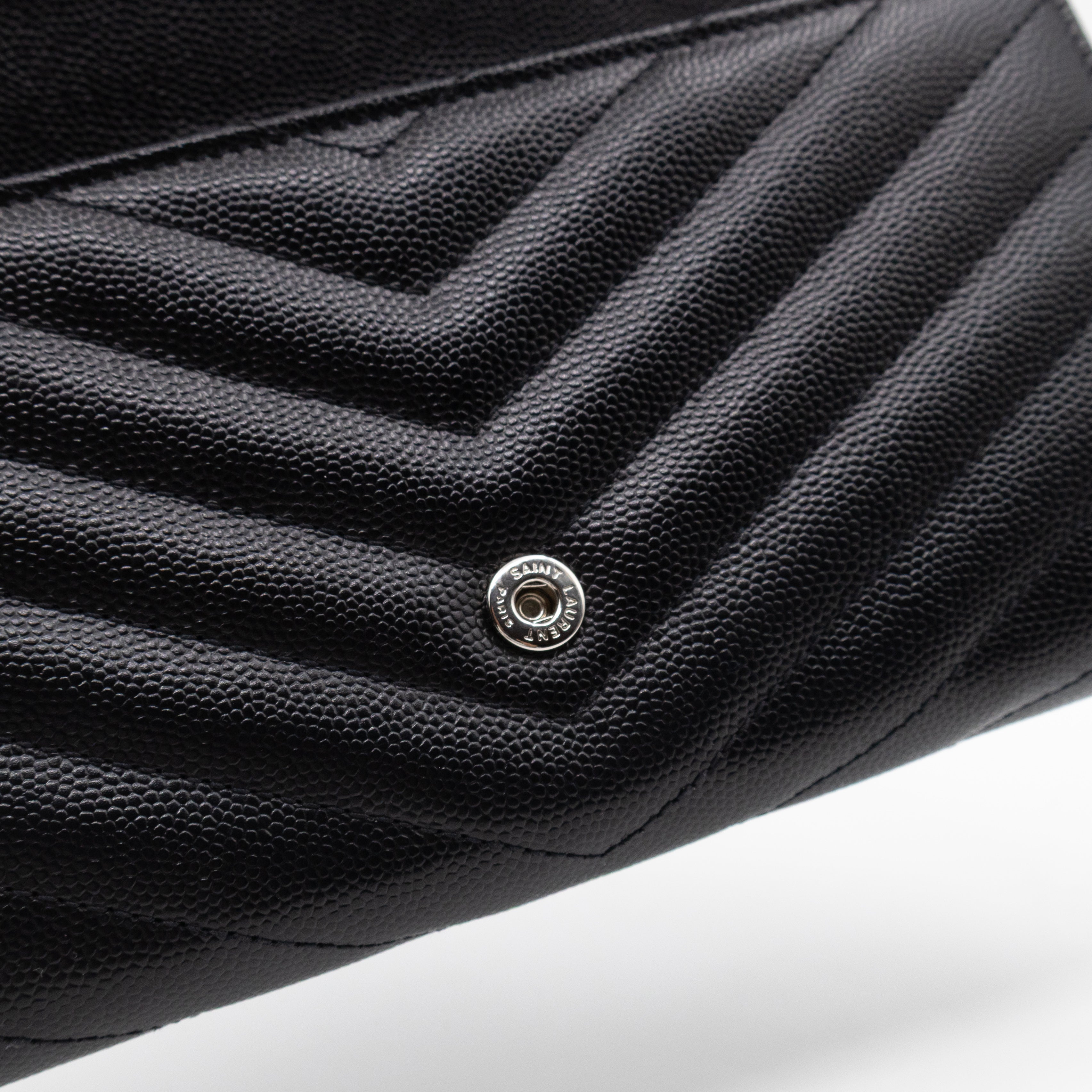 Cassandre Envelope Flap Wallet Black Grained Leather