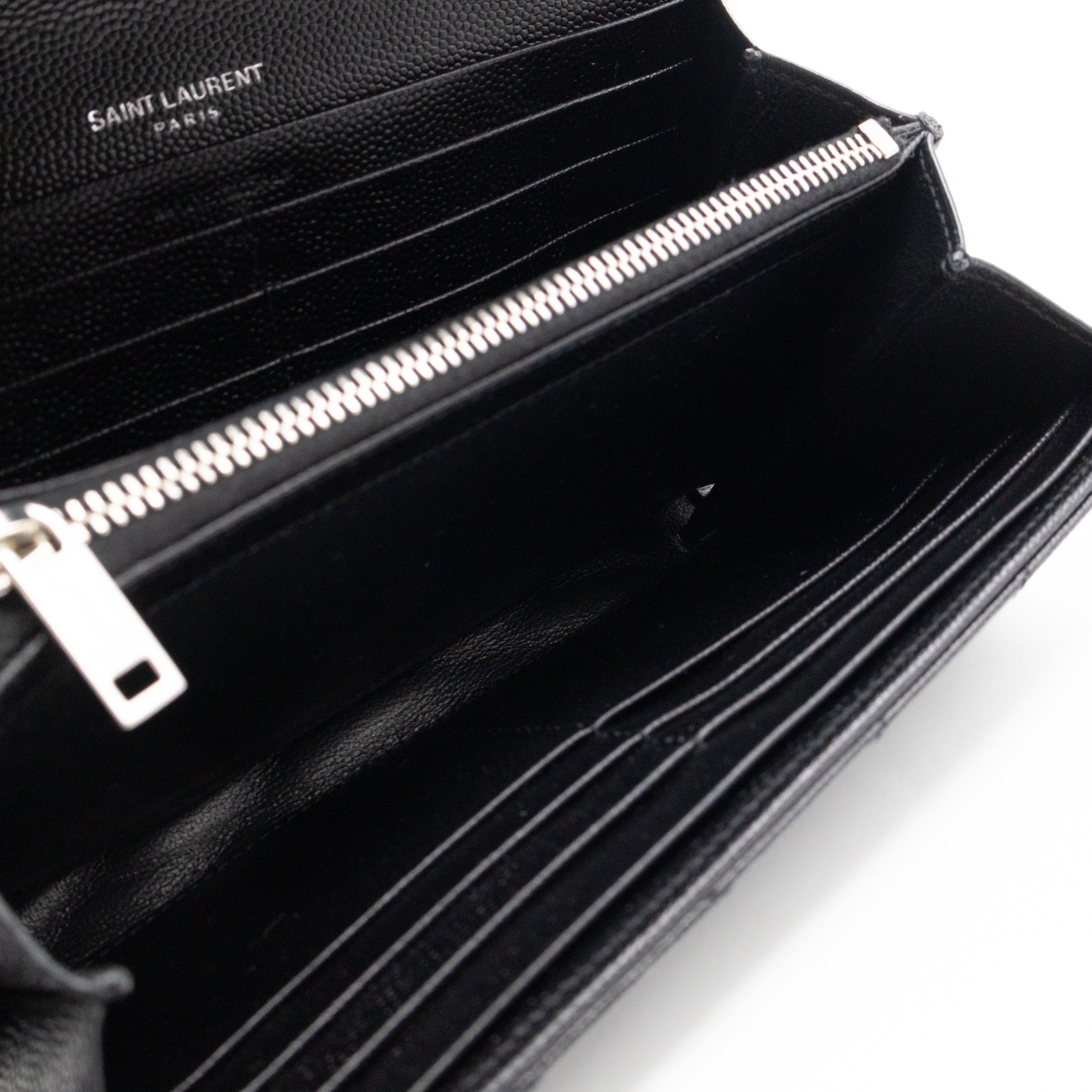 Cassandre Envelope Flap Wallet Black Grained Leather