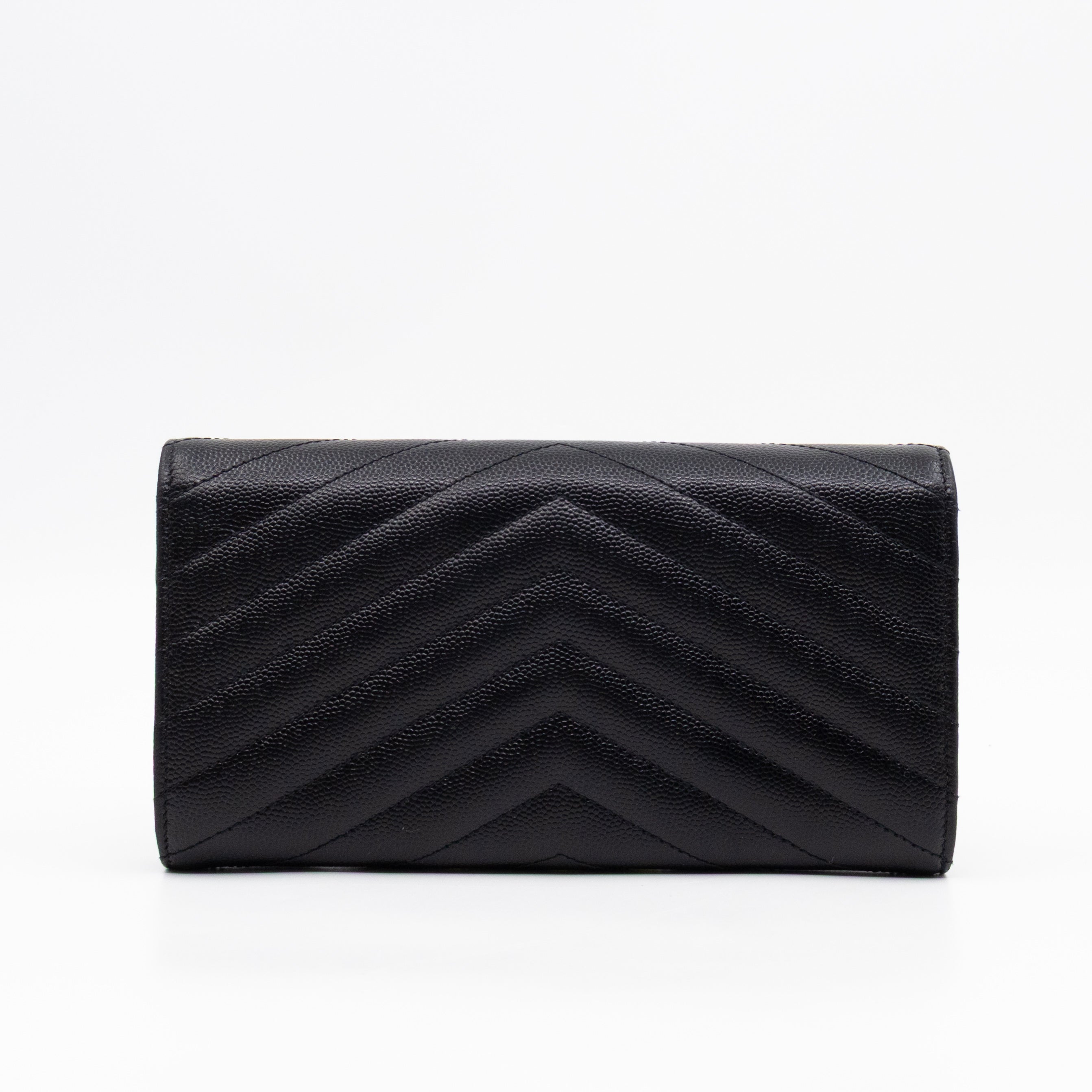 Cassandre Envelope Flap Wallet Black Grained Leather